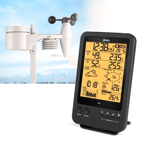 Alecto WS-4700 - Professioneel weerstation met draadloze buitensensor, zwart