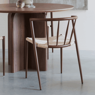 ZILT Eetkamerstoel Keyaira Geweven papier en walnoot - Hout - 9502345676199