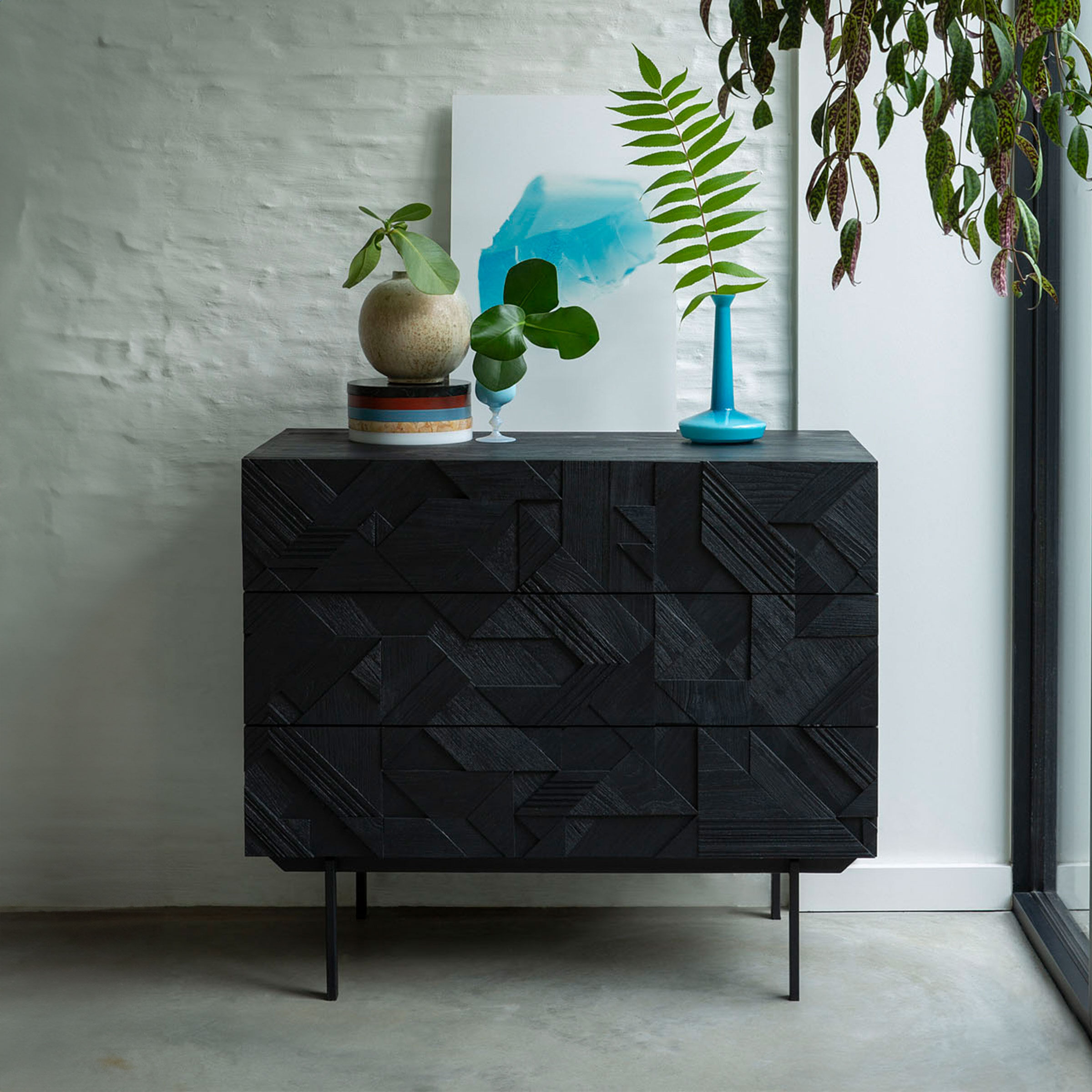 Ethnicraft Ladekast Graphic Gevernist Teakhout, 100cm - Zwart - 5404023606983