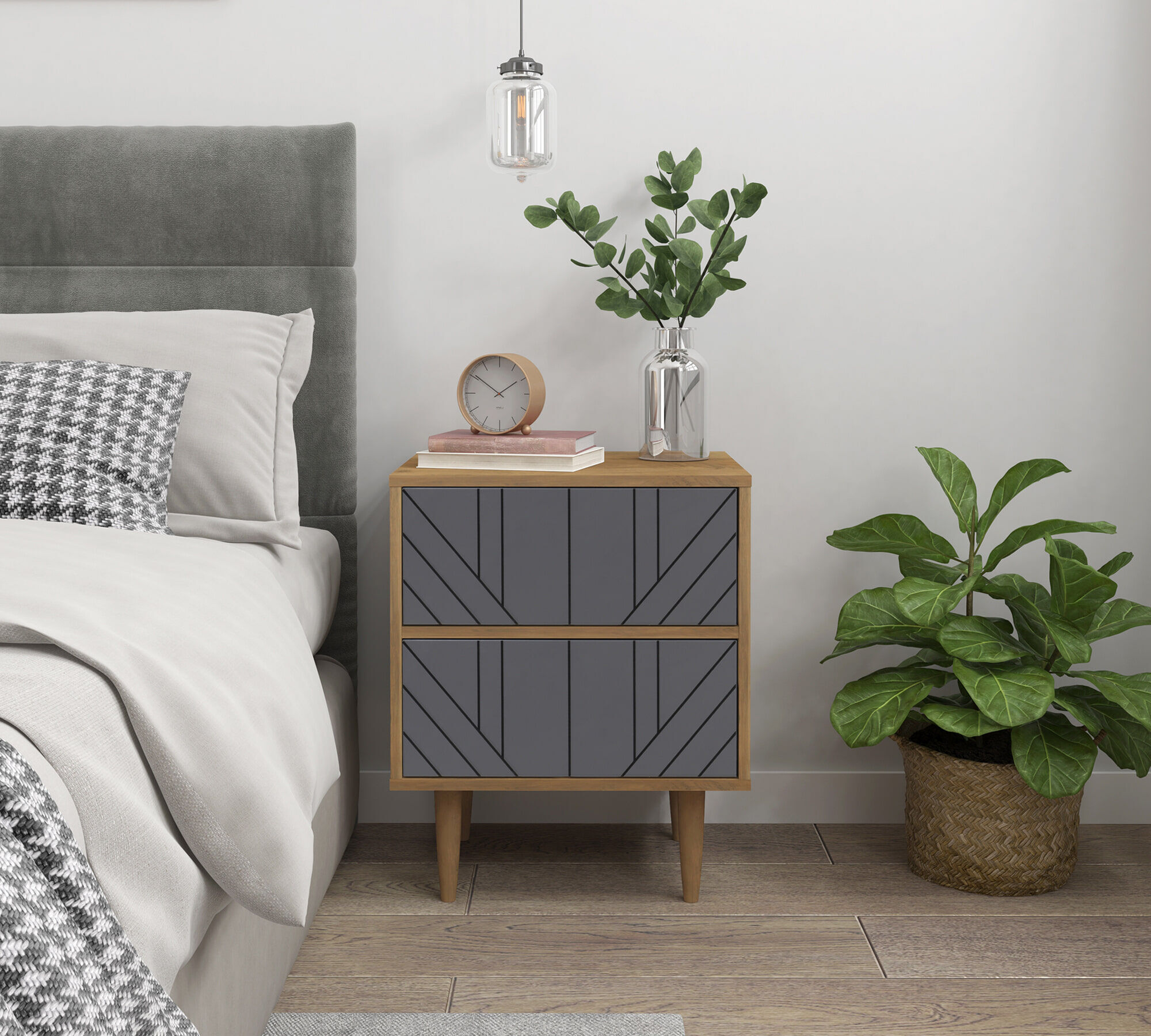 Artistiq Nachtkastje Beckham 2 lades - Grijs / Naturel - 4062444021801