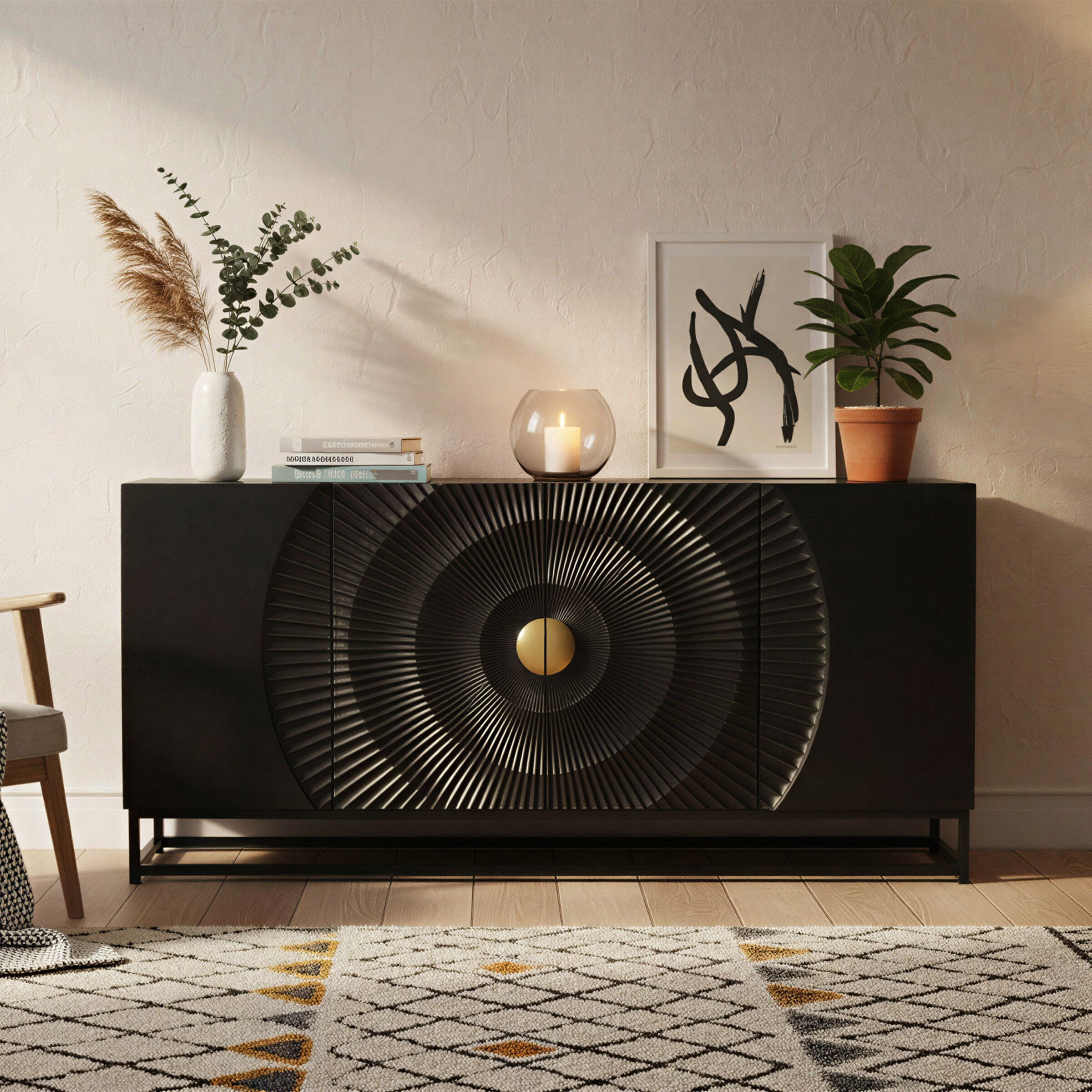 Artistiq Dressoir Shantae Mangohout, 150cm - Zwart - 4055195147067