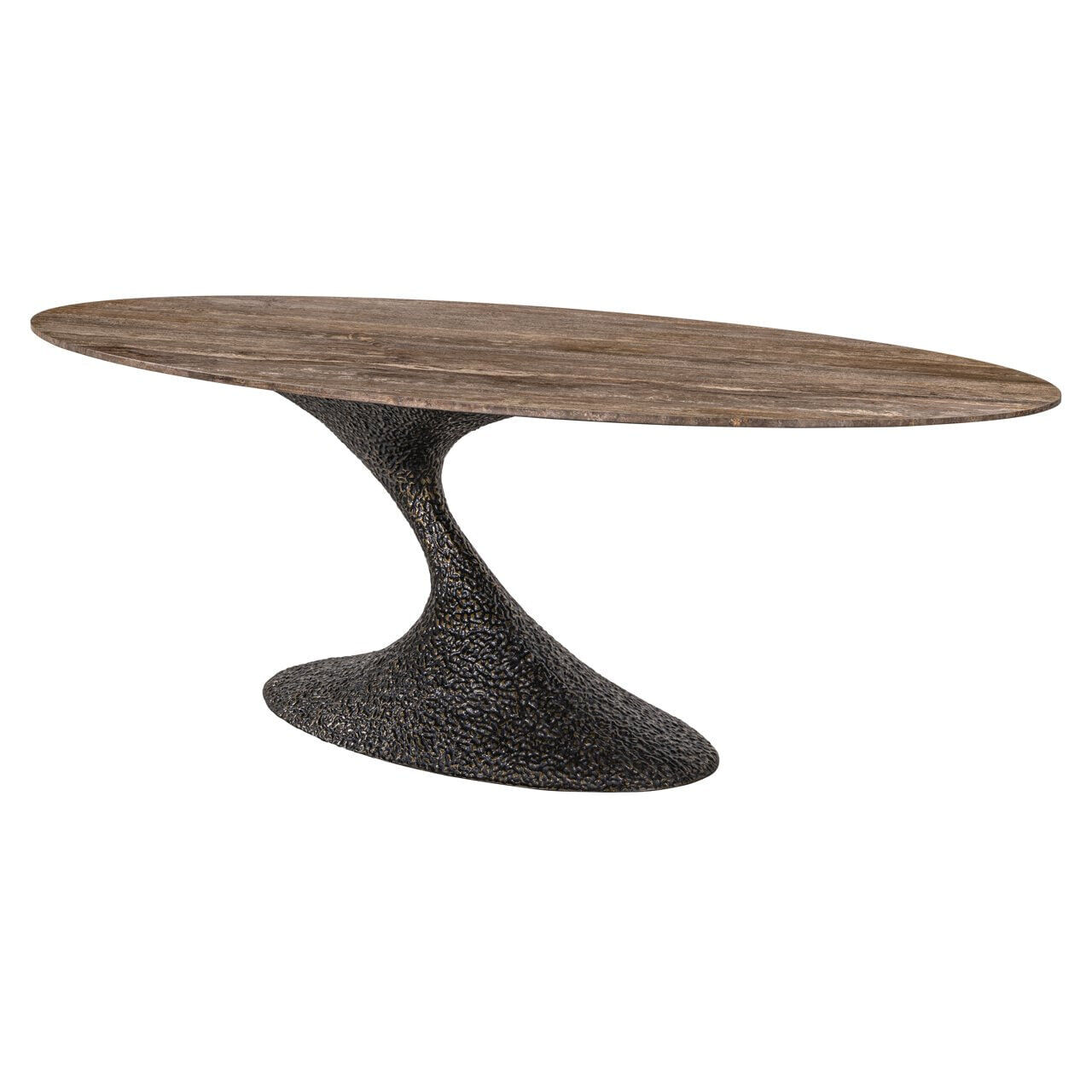 Richmond Ovale Eettafel Russo Travertin en brass, 235 x 110cm - Bruin - Ovaal - 8721009419595