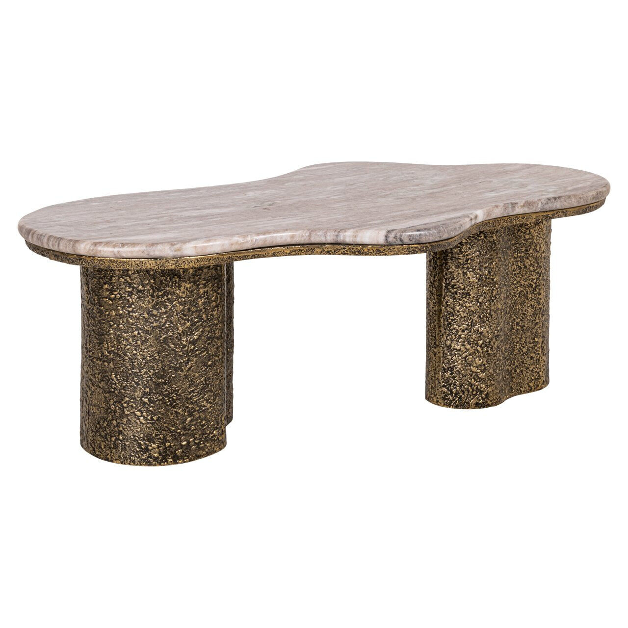 Richmond Organische Salontafel Abandos Marmer en Brass Antique, 131 x 74cm - Goud - 8721009421611