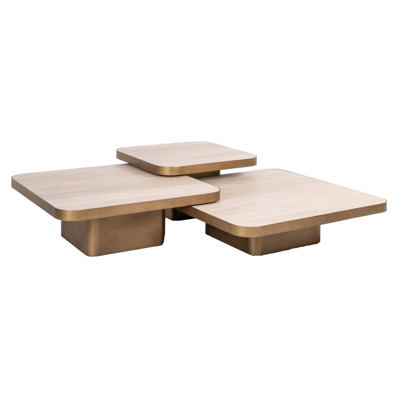 Richmond Salontafel Cumulus Keramiek/Glas en ijzer, Set van 3 stuks - Beige - Vierkant - 8721009422168