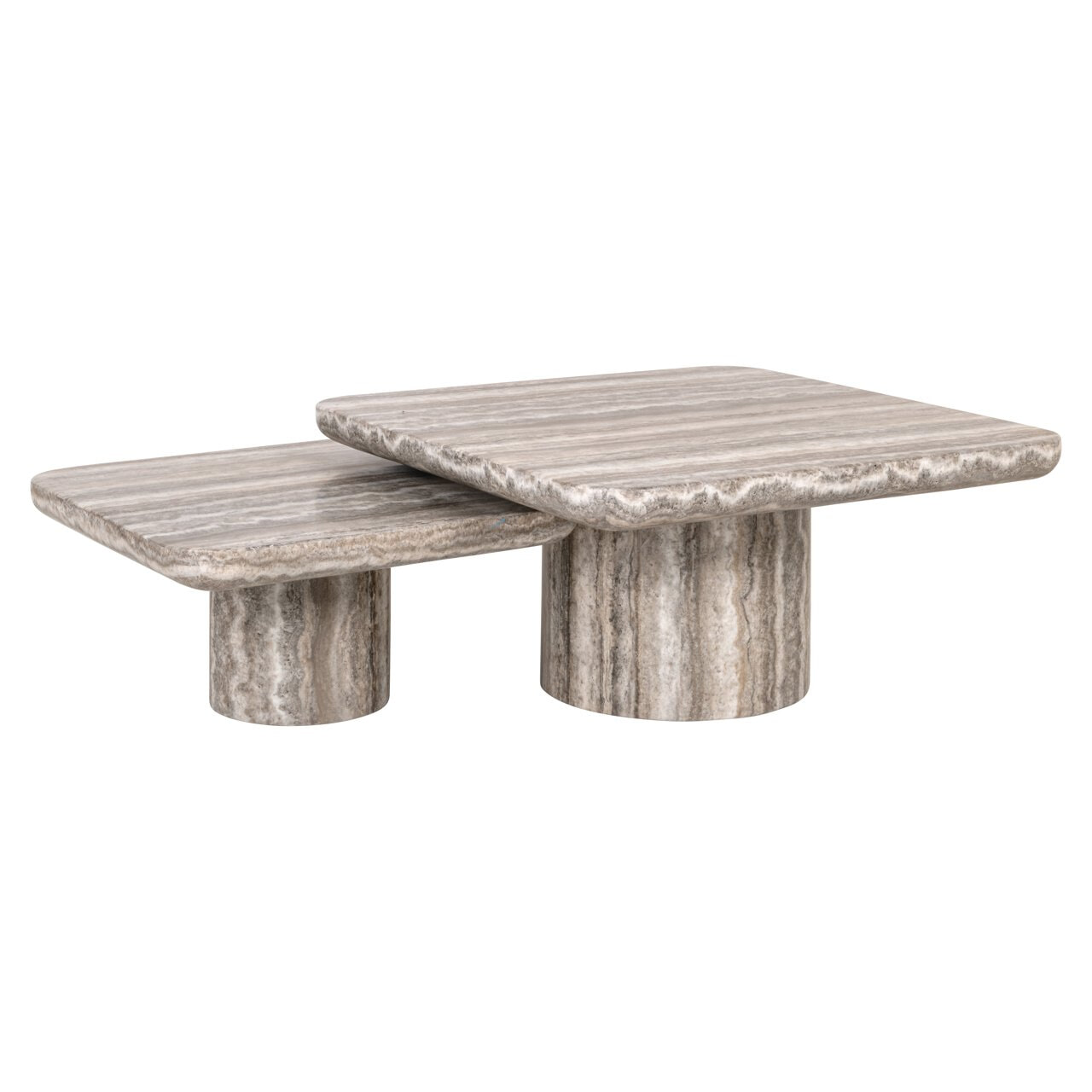 Richmond Salontafel Denizly Marmer en travertinlook, Set van 2 stuks - Grijs - Vierkant - 8721009422182