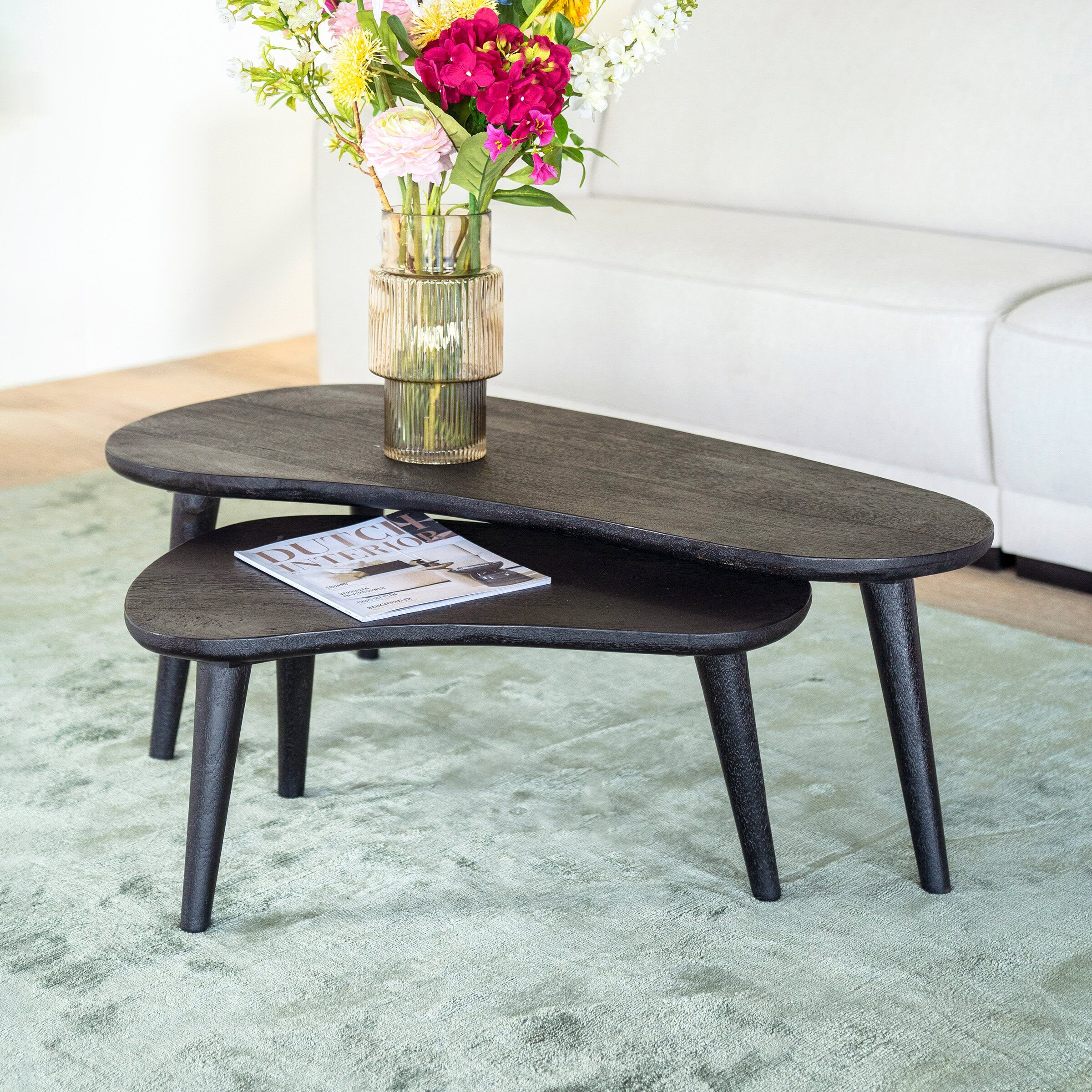 By-Boo Organische Salontafel Guus Mangohout, Set van 2 stuks - zwart - 8720168083135