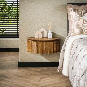 LifestyleFurn Hangend Rond Nachtkastje Sharmila Mangohout, Met 1 lade - Massief mango zandkleur - 9506532599889