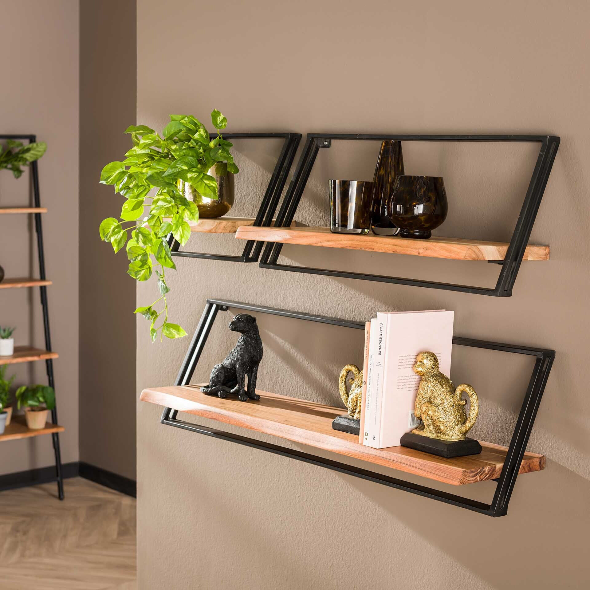 LifestyleFurn Wandplank Tiny Acaciahout, Set van 3 stuks - Massief acacia naturel - 9507279654862