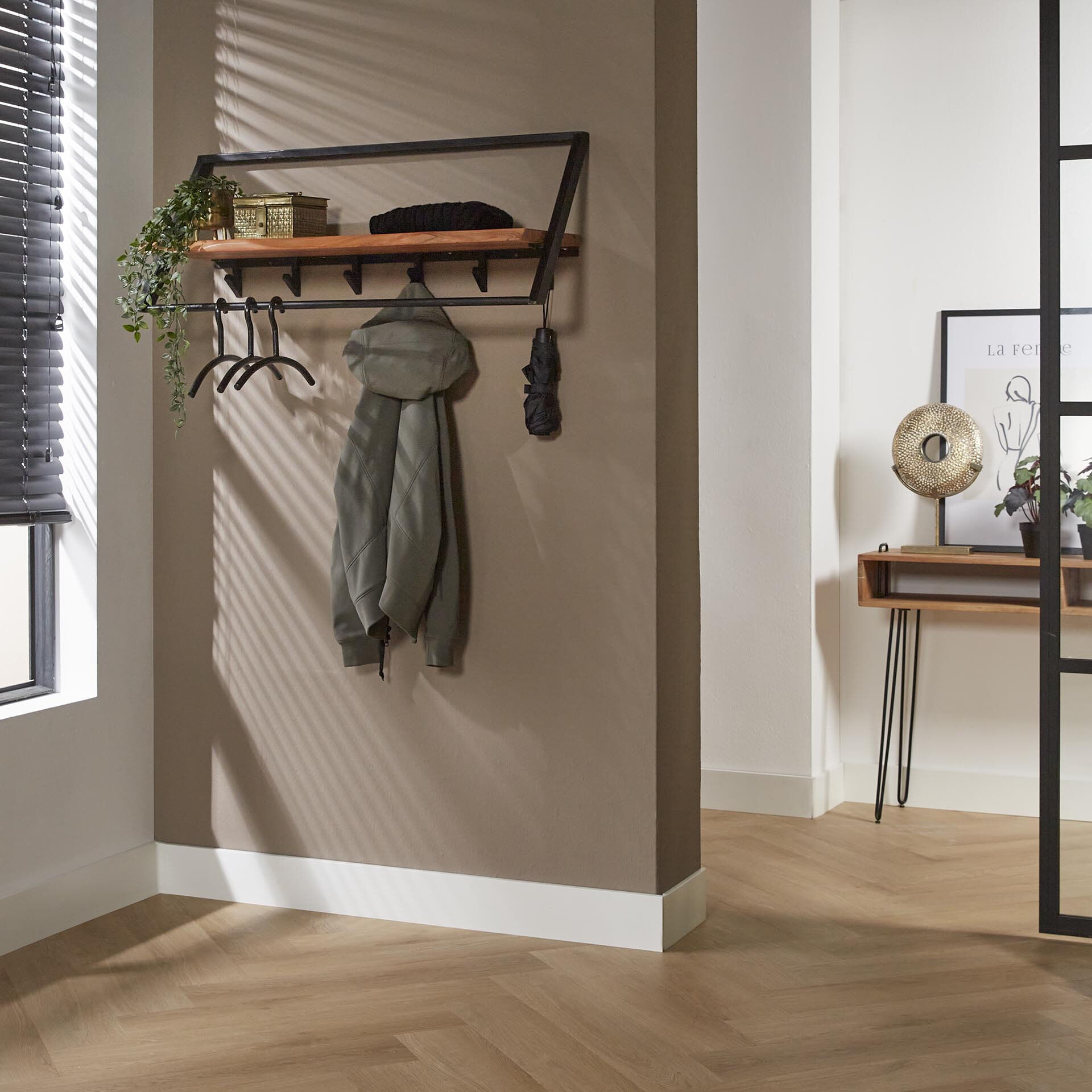 LifestyleFurn Kapstok Kaveh Acaciahout, Met 5 haakjes - Massief acacia naturel - 9506552246428