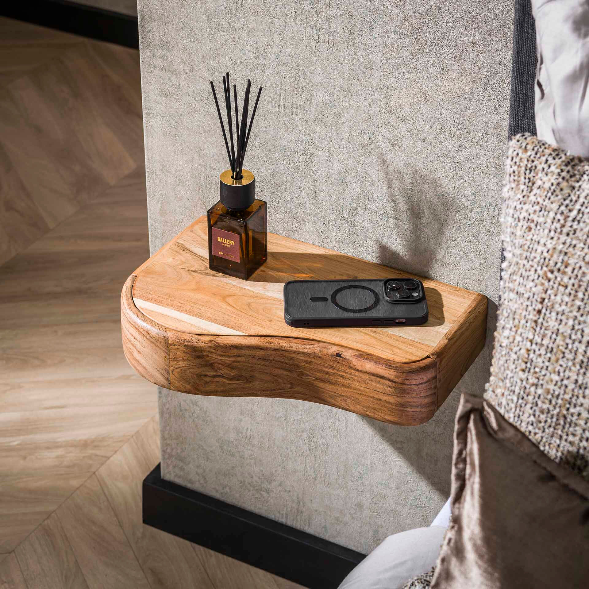 LifestyleFurn Zwevend Nachtkastje Nairoby Acaciahout, Set van 2 stuks - Massief acacia naturel - 9507588473772