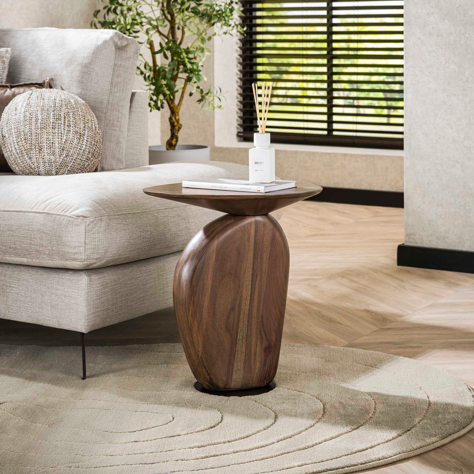 LifestyleFurn Organische Bijzettafel Linsie Acaciahout, 45 x 36cm - Massief acacia glaze brown - Rond - 9505258315919