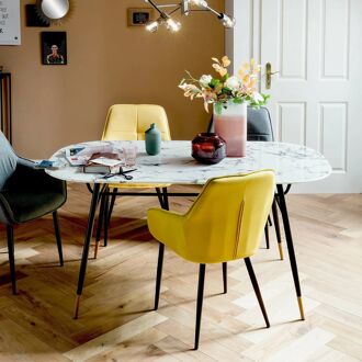 Artistiq Ovale Eettafel Nicky 140 x 90cm, Marmerlook - Wit - Ovaal - 4062444020460