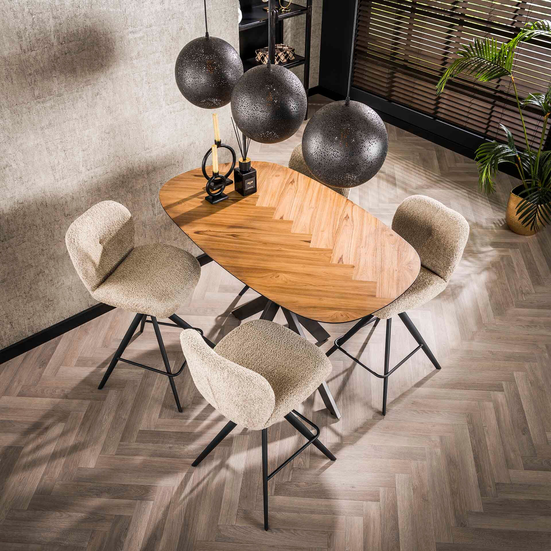 LifestyleFurn Organische Bartafel Samyra Visgraat Teakhout, 140 x 80cm - Gerecycled teakhout fineer - 9502987518871