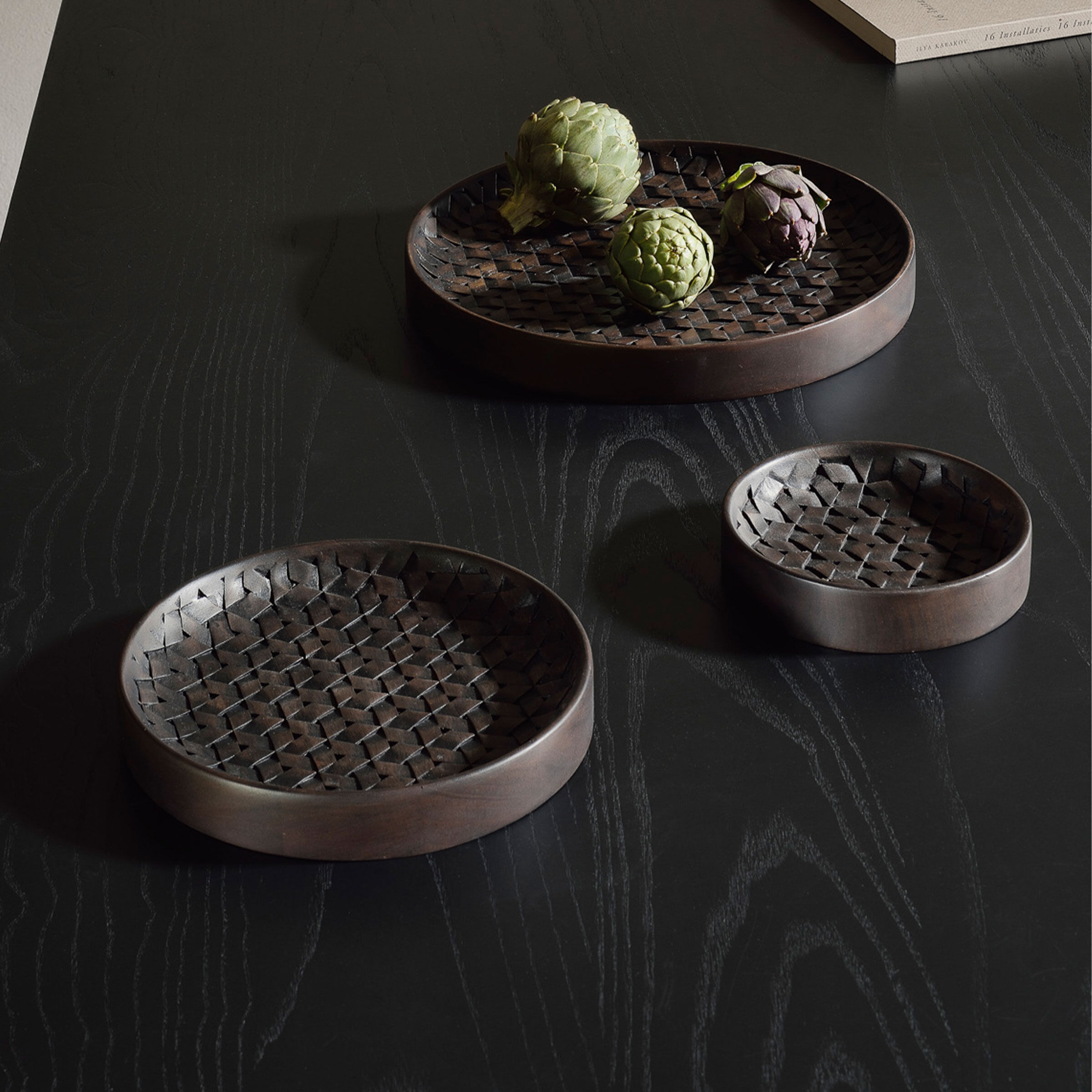 Ethnicraft Schaal Tampa Mahoniehout, Set van 3 stuks - Donkerbruin - Rond - 5404023613783