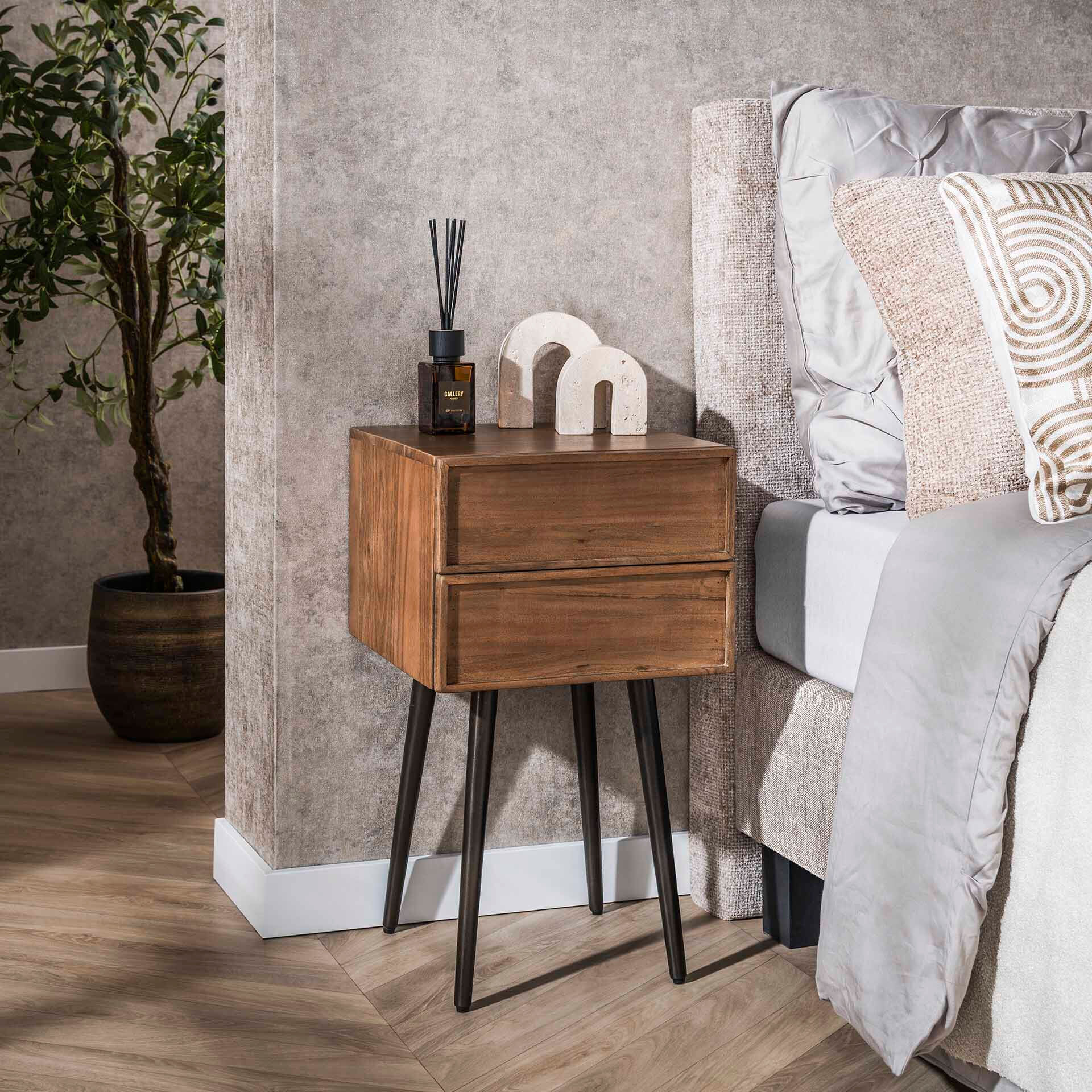 LifestyleFurn Nachtkastje Baila Acaciahout - Massief acacia bruin - 9501722643571