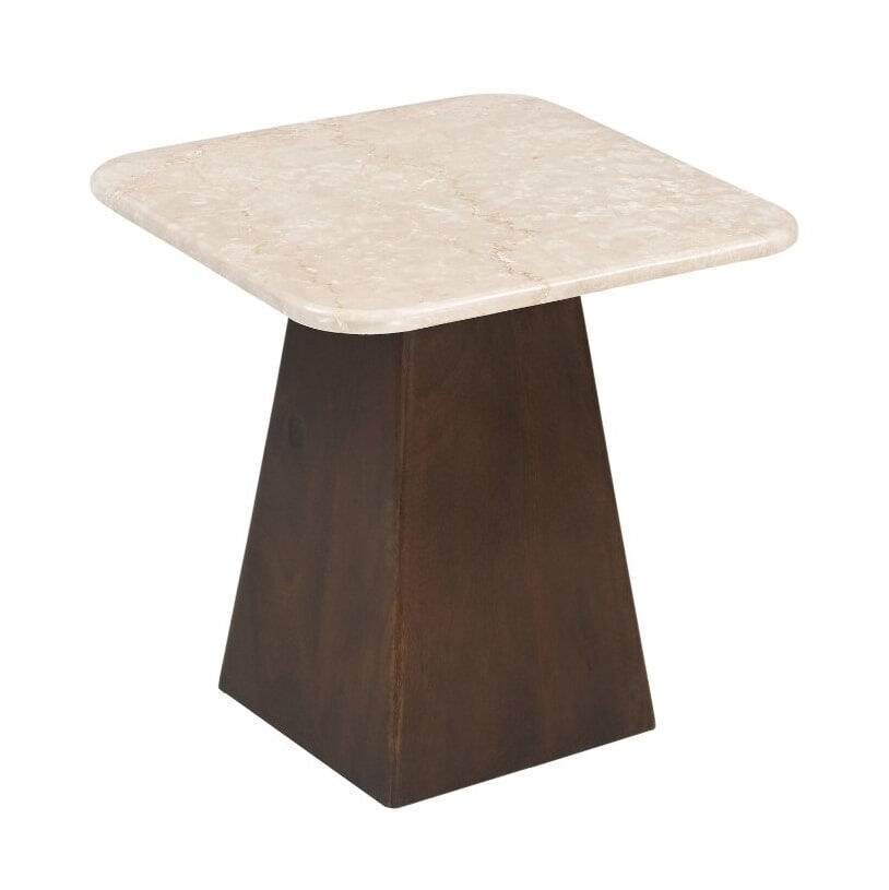 Sohome Vierkante Bijzettafel Margred Marmer en mangohout, 45 x 45cm - Beige - 7439613576504