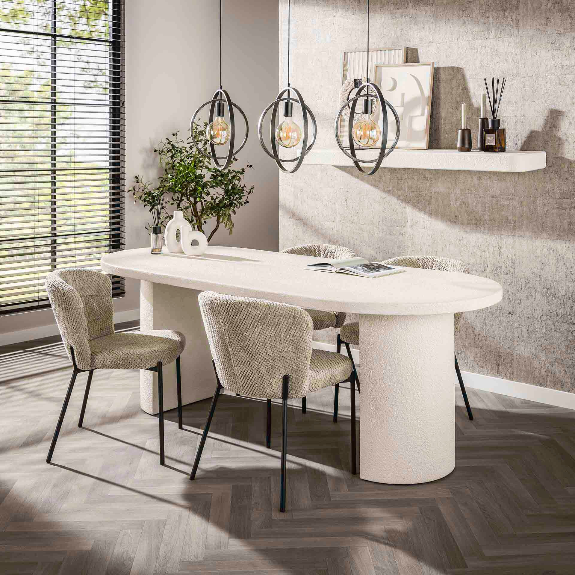 LifestyleFurn Ovale Eettafel Macie Marmercomposiet, 215 x 90cm - Marmer composiet - Ovaal - 9502984786389