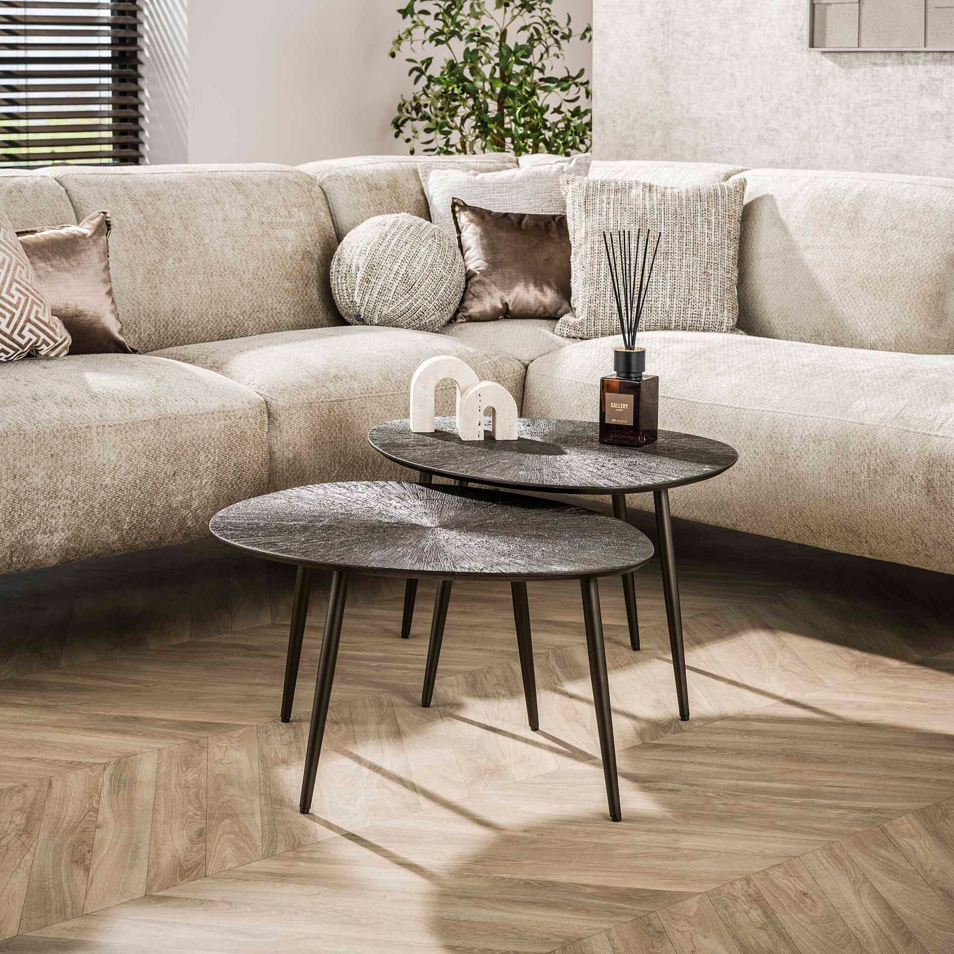 LifestyleFurn Organische Salontafel Teara Ray Metal finish, Set van 2 stuks - Brons donkerbruin - 9504375141265