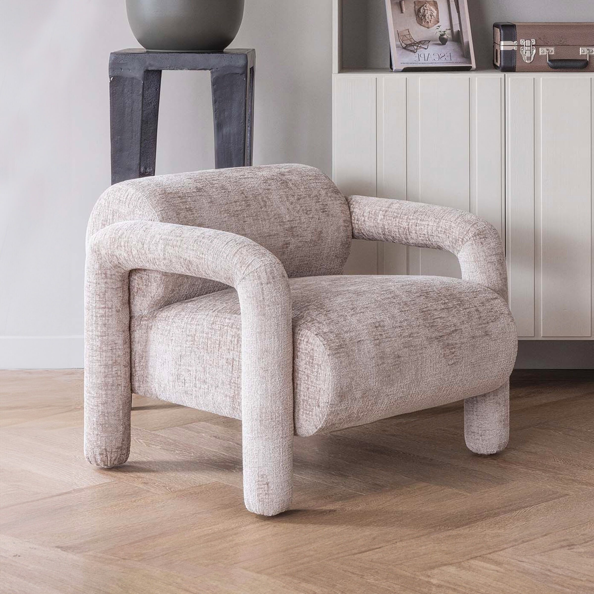 WOOOD Fauteuil Lenny Structure Velvet - Zand - Exclusive - 8714713176533