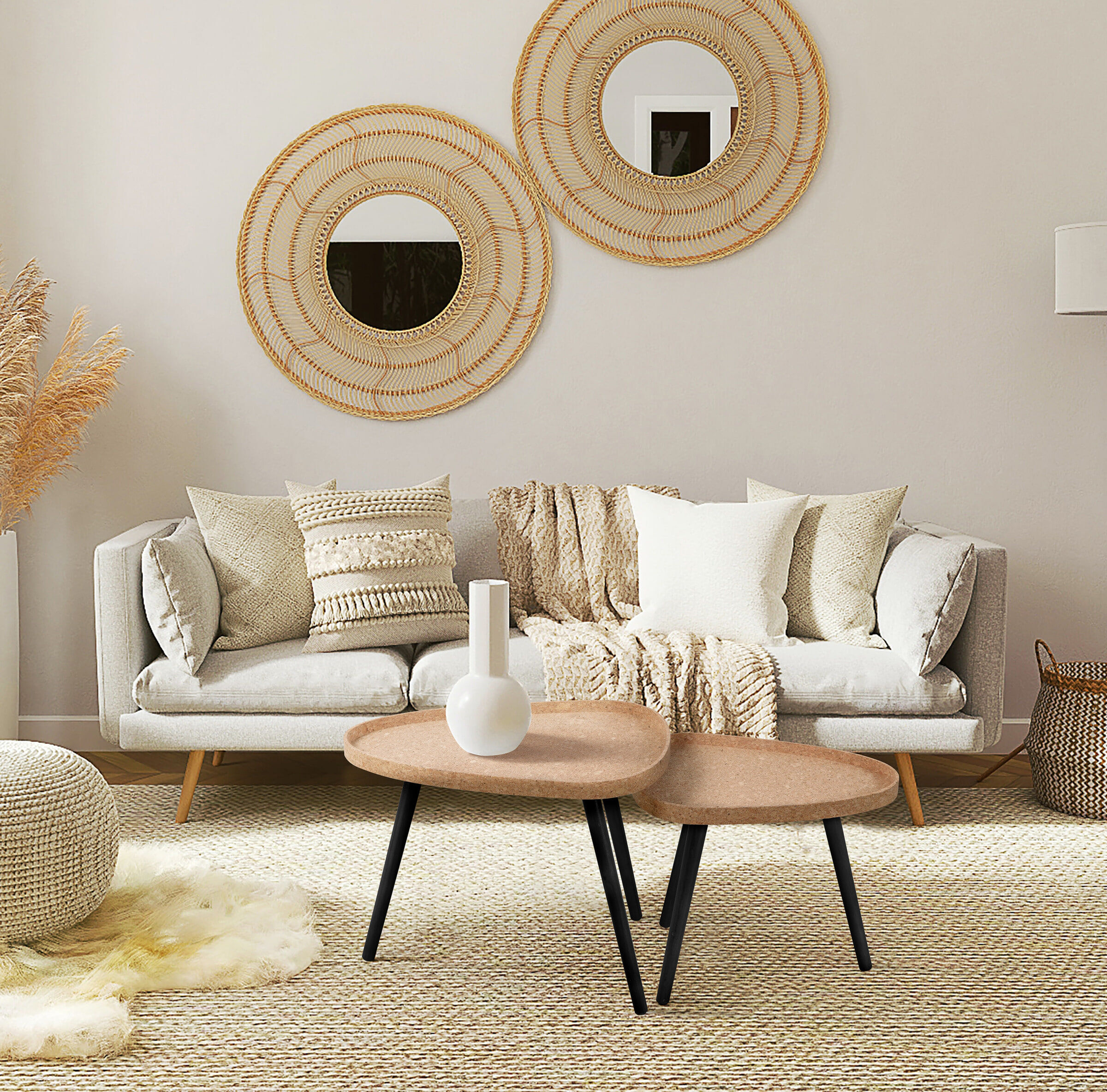 Artistiq Living Salontafel Micayla Kurk, Set van 2 stuks - Zwart - 4062444023997