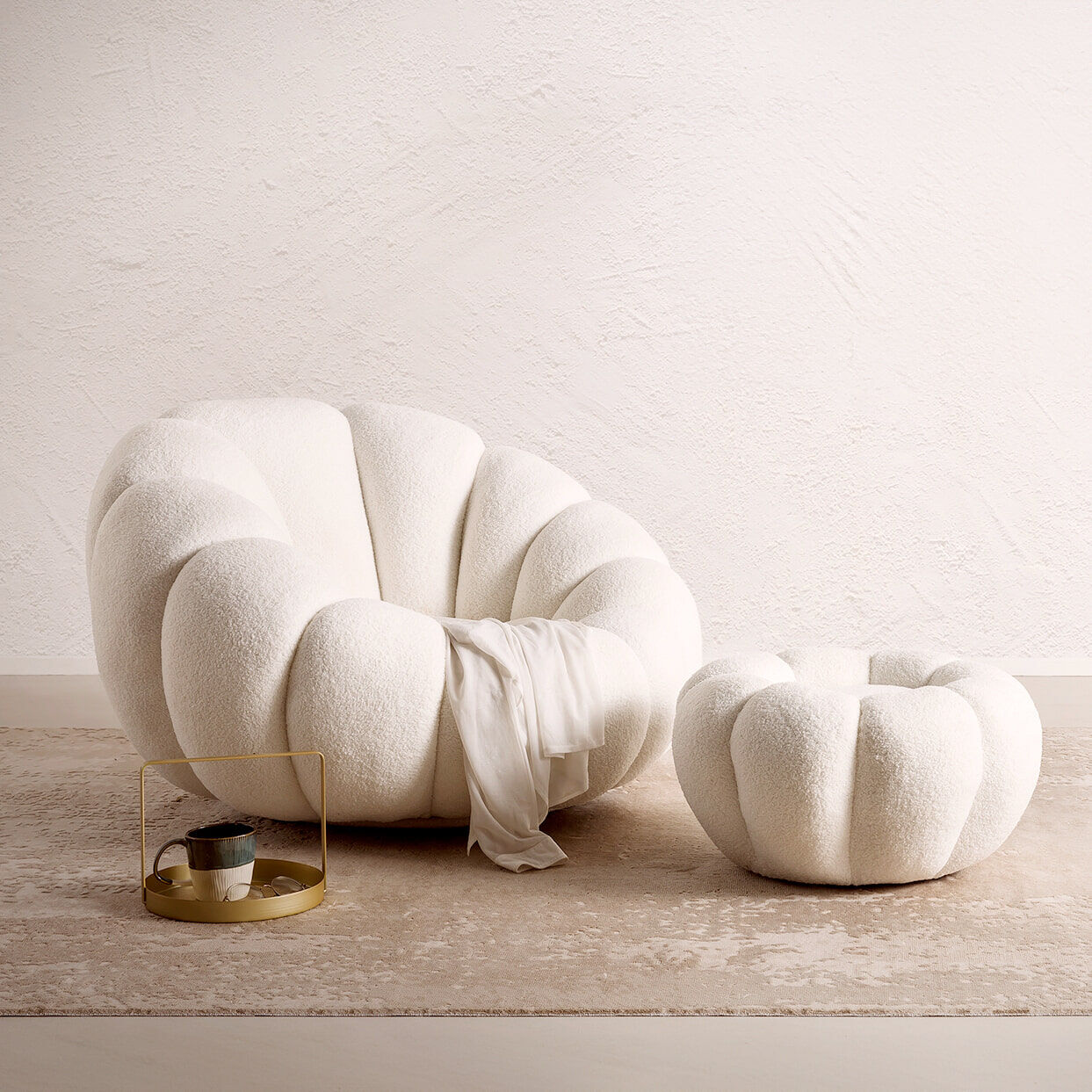 Artistiq Fauteuil Dontavis Teddy incl. poef - Wit - 4251744816440