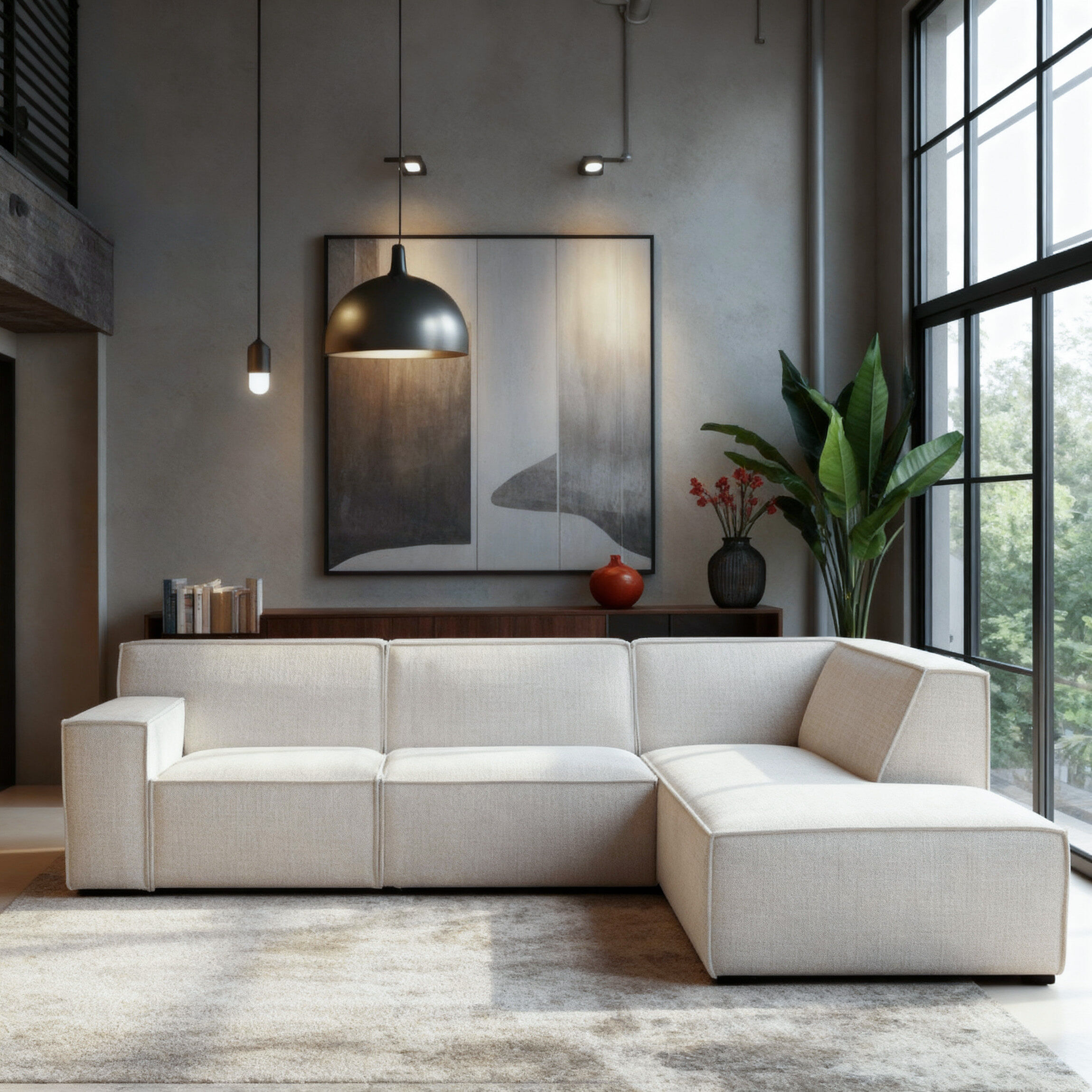 BASE 3-zits Hoekbank Sophan Rechts, 285cm, Cremona stof - Beige - 9504959799820