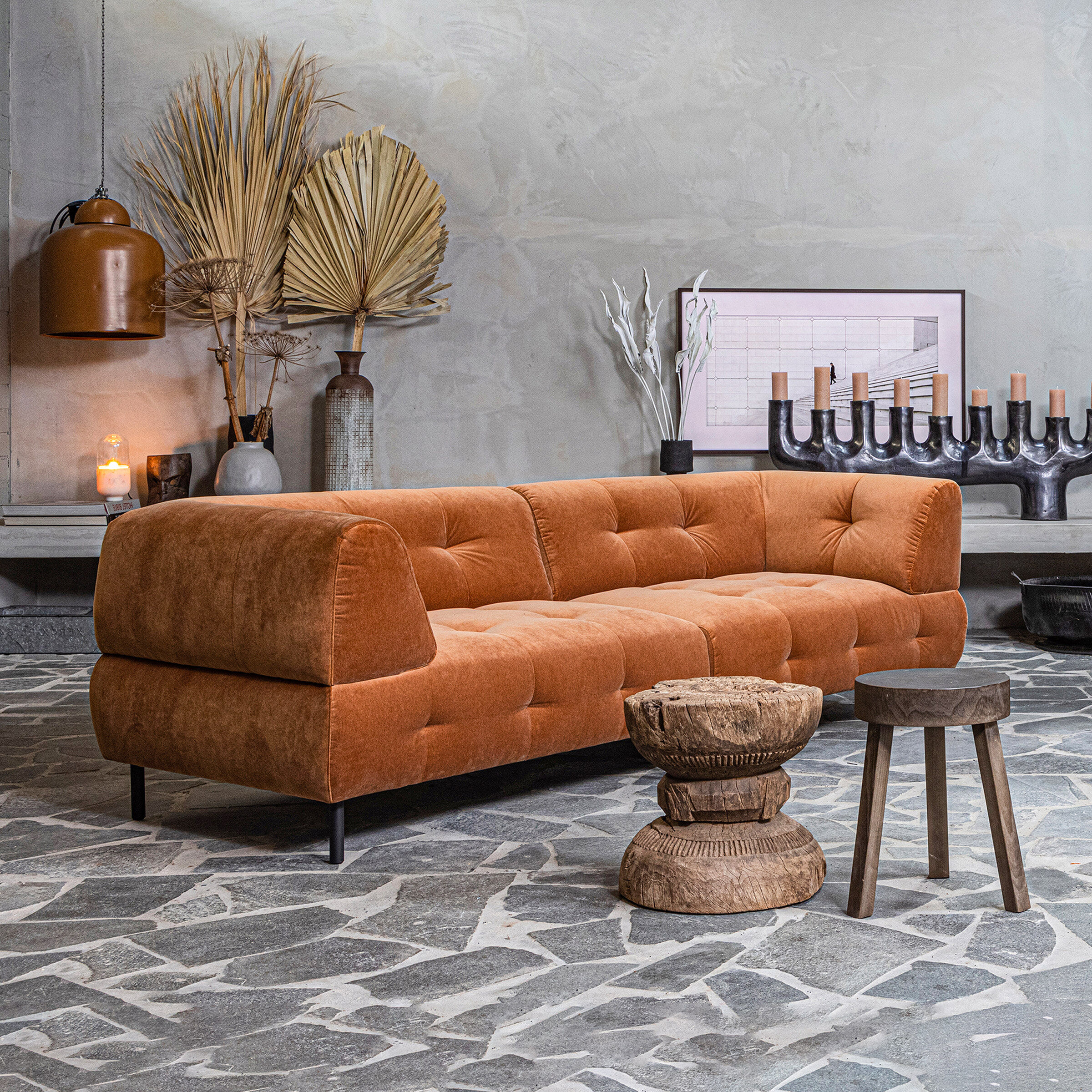 WOOOD Bank Lloyd 4-zits, Velvet - Cinnamon - Exclusive - 8714713148738