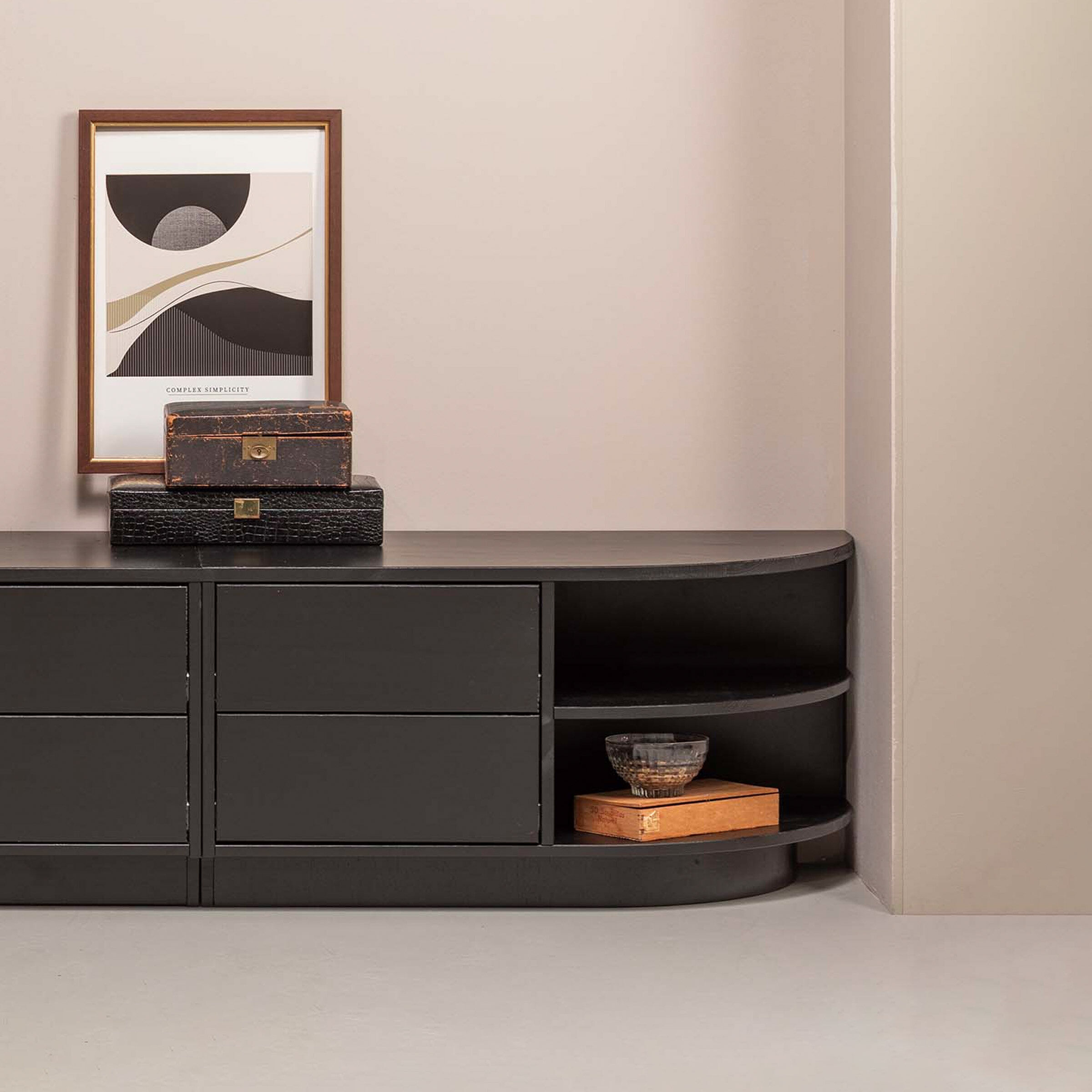 WOOOD TV-meubel Finca Rechts, Mat zwart, 78cm - Japandi - Exclusive - 8714713160518