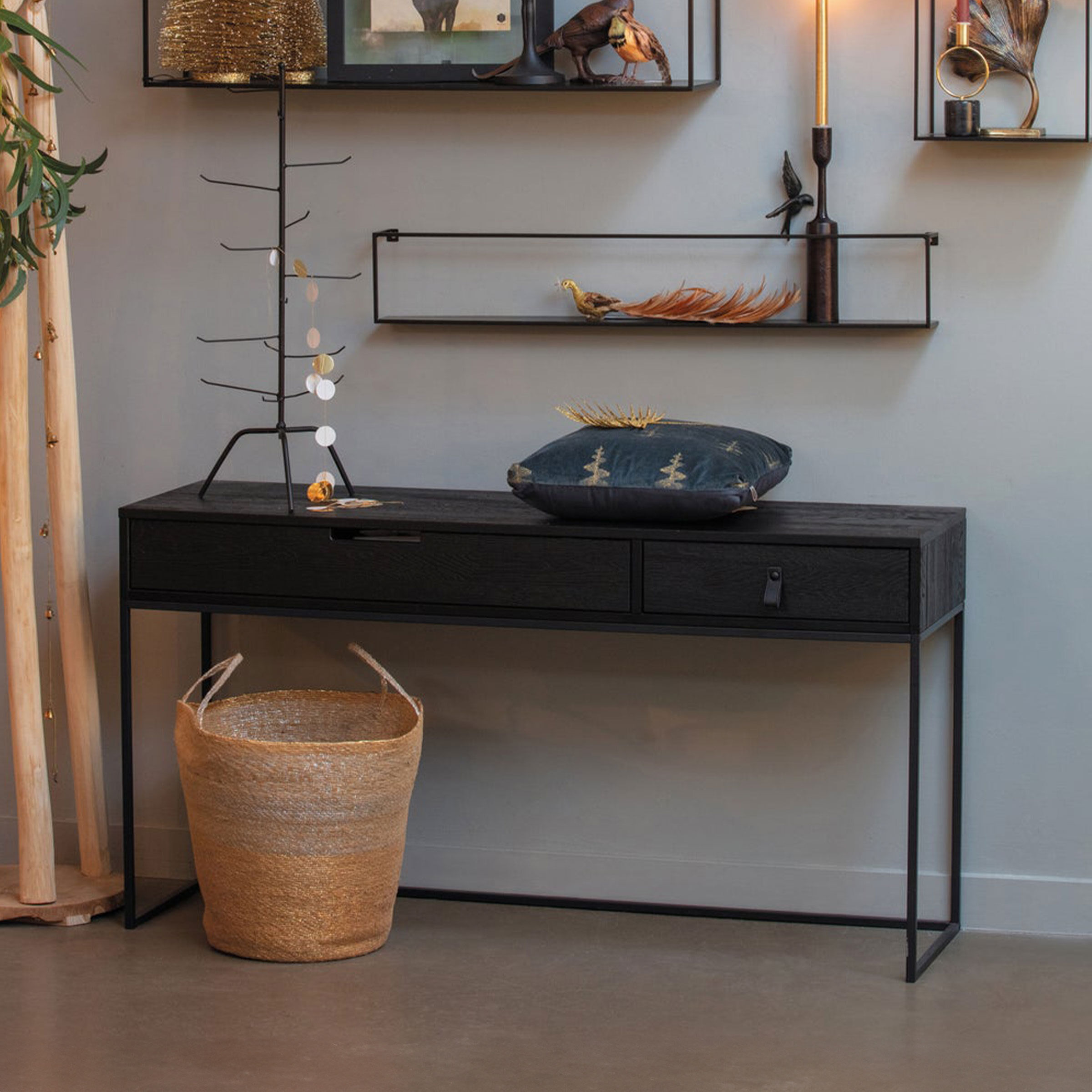 WOOOD Sidetable Silas 140cm - Zwart - Exclusive - 8714713079254