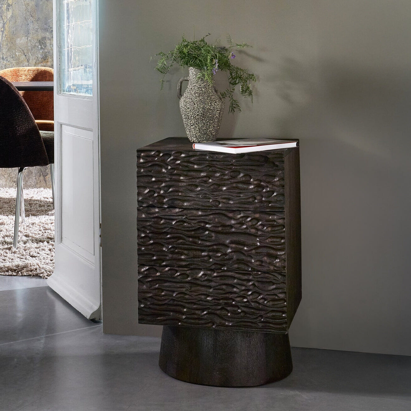 WOOOD Nachtkastje Crumble Mangohout, Met 3 lades - Walnoot - 8714713206148