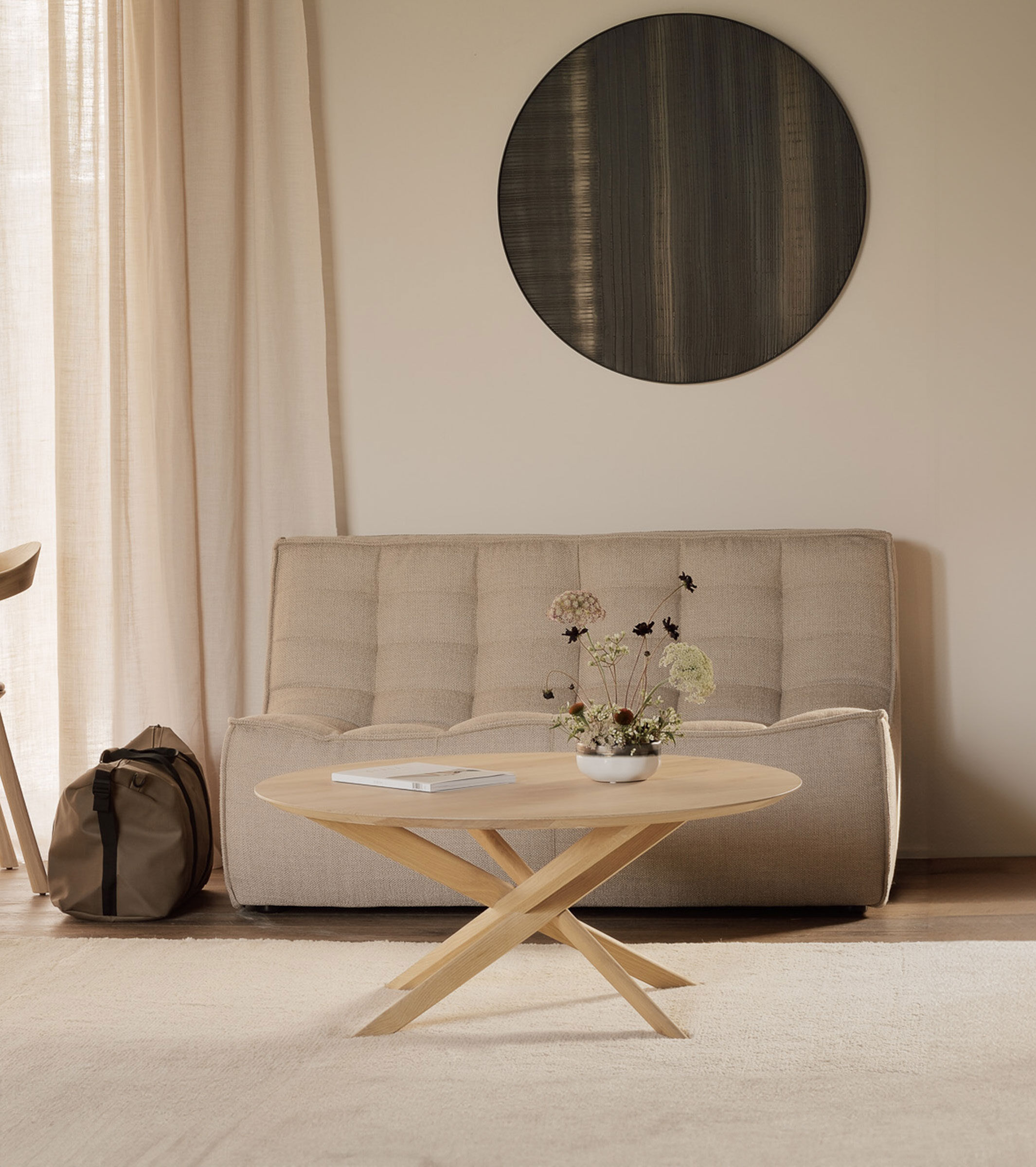 Ethnicraft Ronde Salontafel Mikado Geolied Eikenhout, 100cm - Naturel - 5404023604163