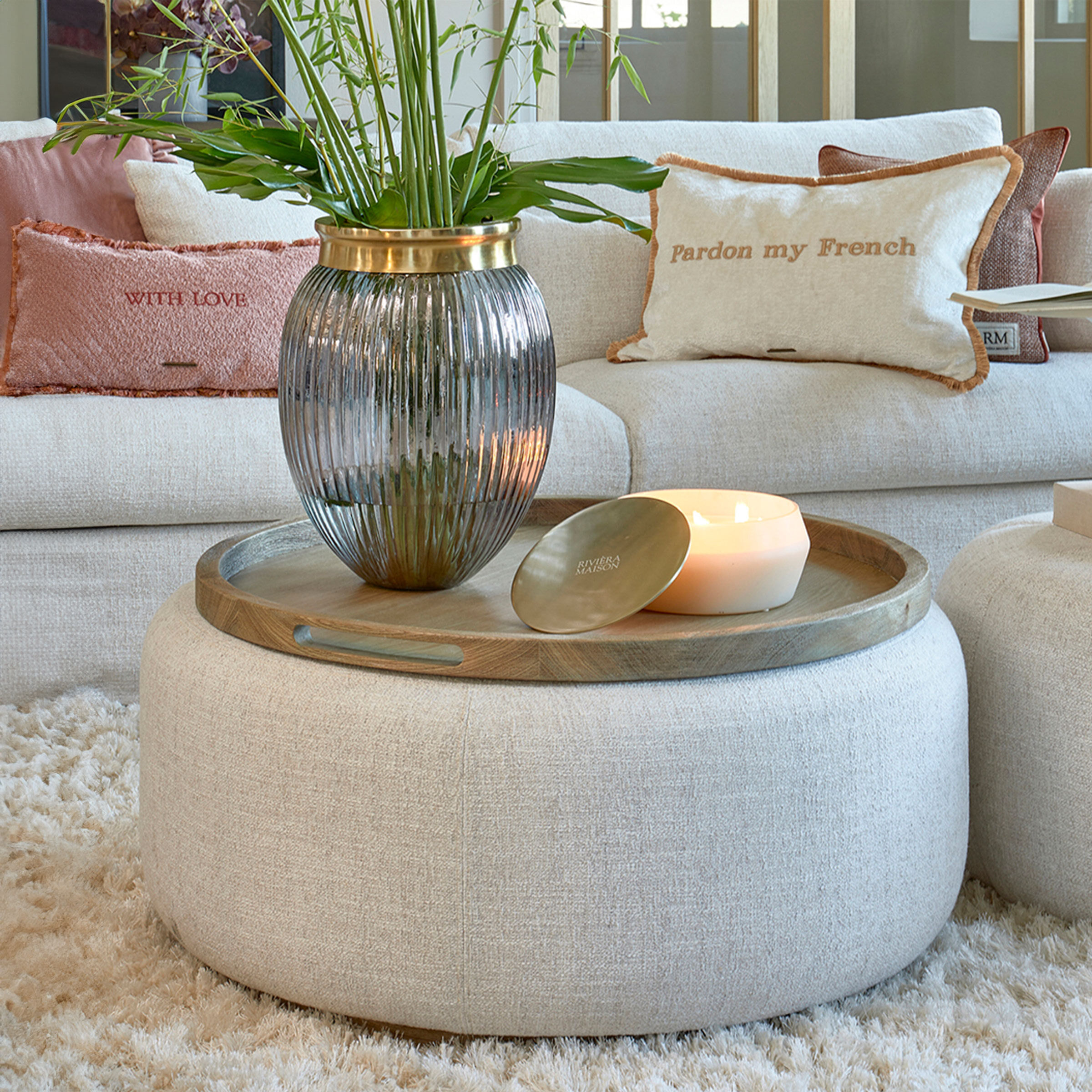 Rivièra Maison Salontafel Babylon Met dienblad, 91cm - Antiek Wit - Rond - 8720794117914