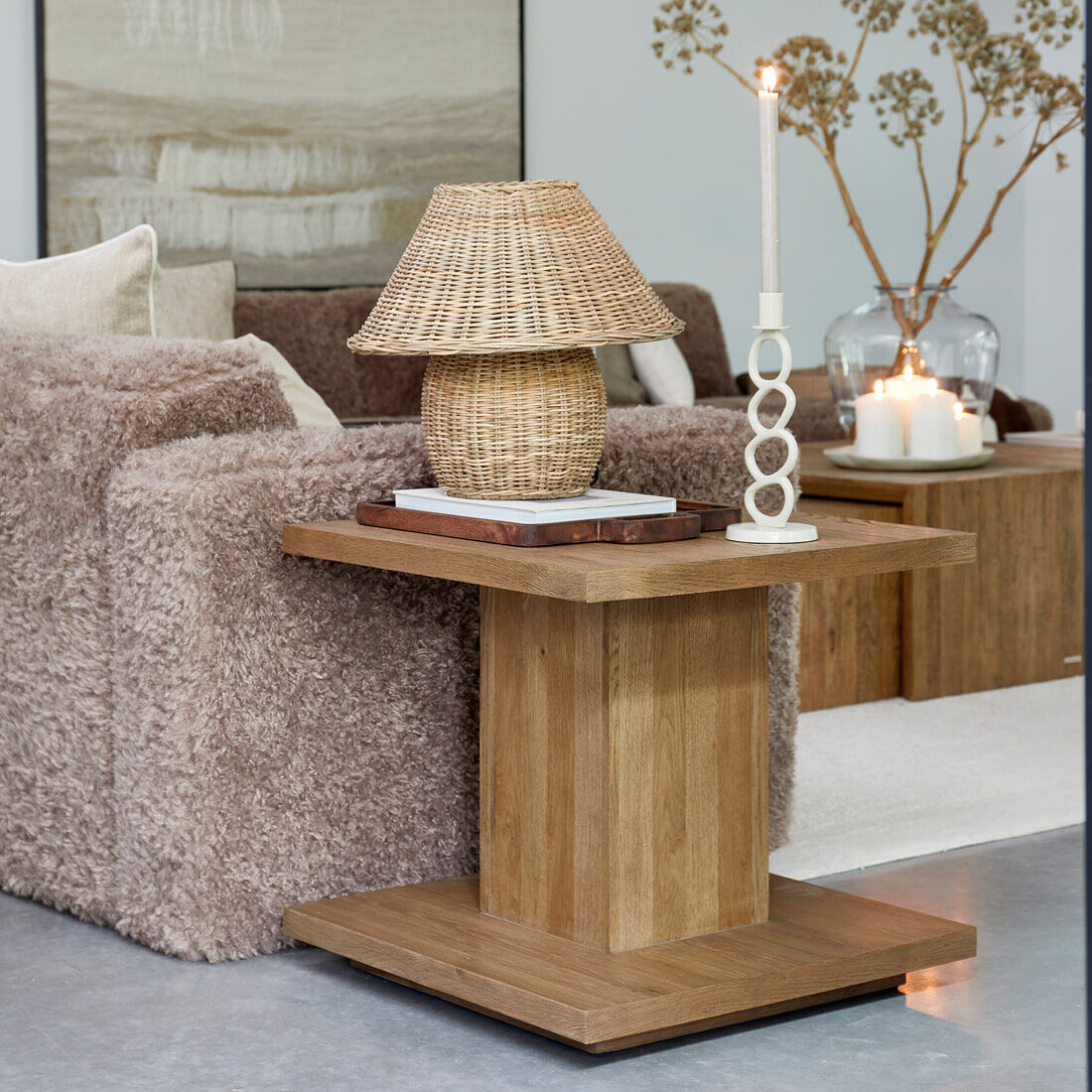 Rivièra Maison Bijzettafel Vermont Eikenhout, 60 x 60cm - Bruin - Vierkant - 8720794157279