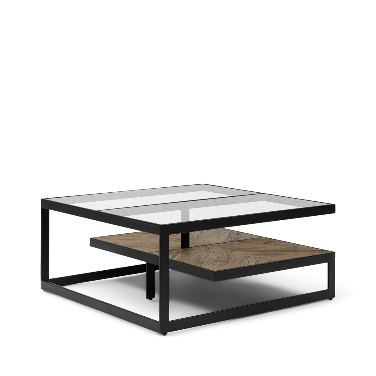 Rivièra Maison Salontafel Graydon Glas en Eikenhout, 90 x 90cm - Bruin - Vierkant - 8720794165441