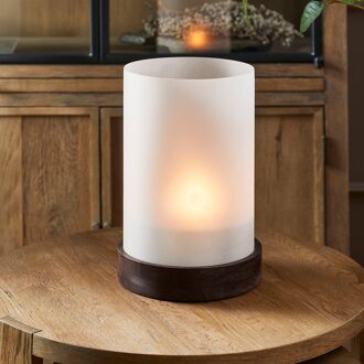 Rivièra Maison Windlicht Septi Melkglas en Mangohout, 32cm - Bruin - 8720794212305