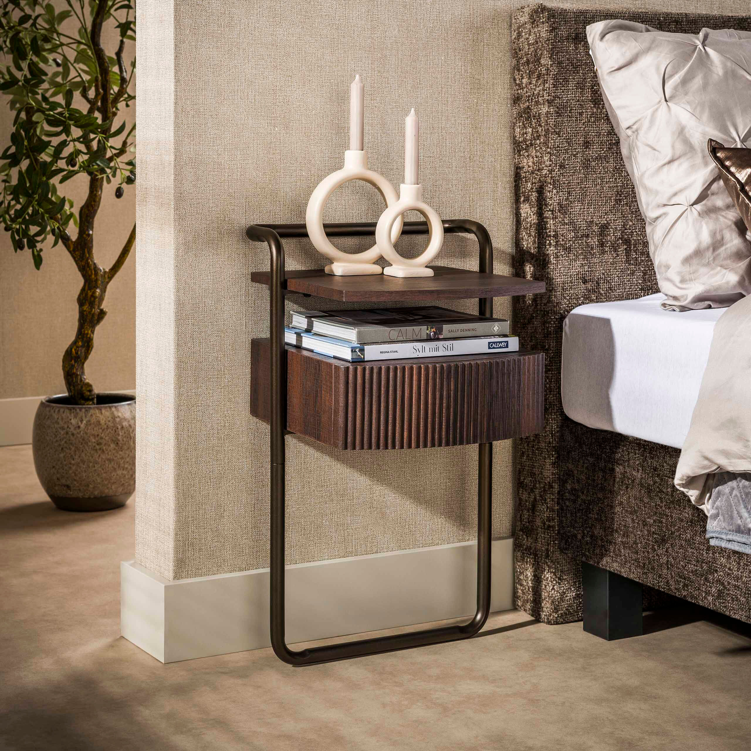 LifestyleFurn Nachtkastje Lamond Eikenlook, Met 1 lade - Bruin - 9501386611343