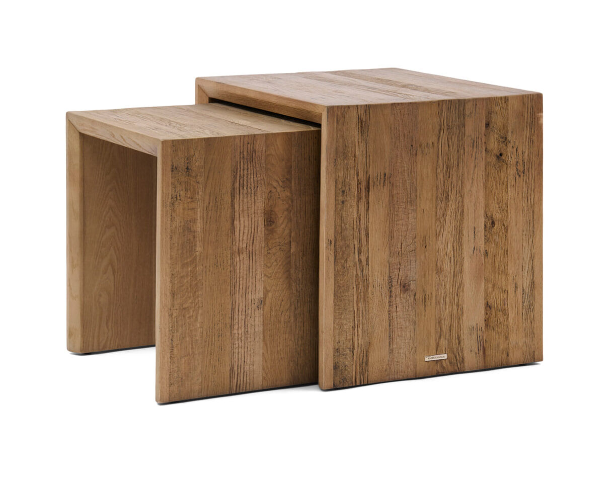 Rivièra Maison Bijzettafel Sant Mateu Eikenhout, Set van 2 stuks - Bruin - Vierkant - 8721148214402