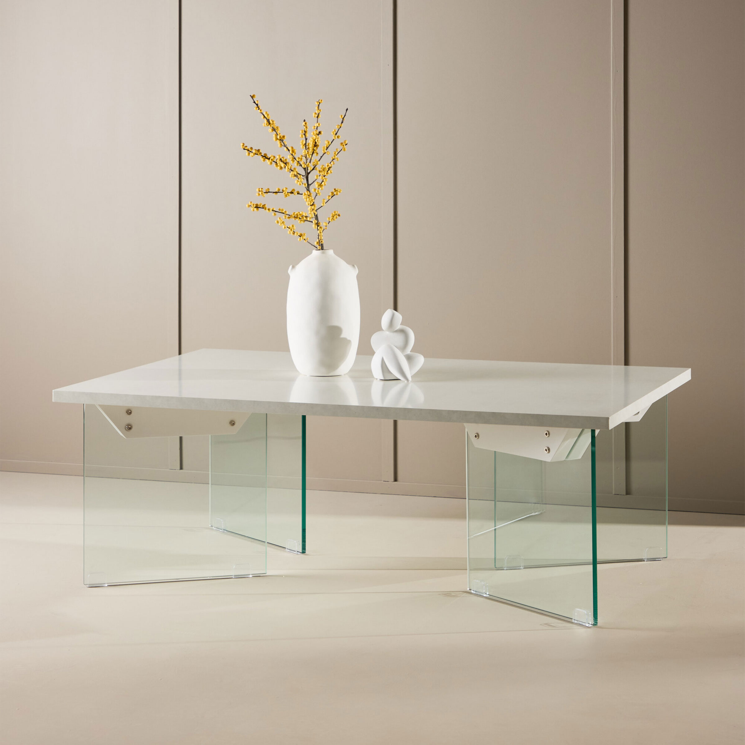 Nohr Salontafel Hal Betonlook en glas, 120 x 80cm - Wit - 7340220833556
