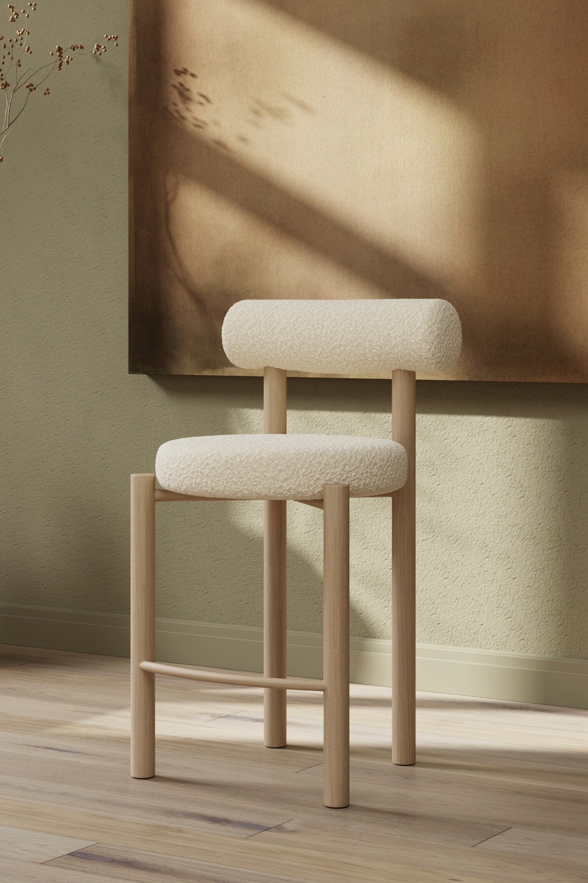 Nohr Barkruk Kashia Bouclé en houtlook (zithoogte 66cm) - Wit - 7340220846808