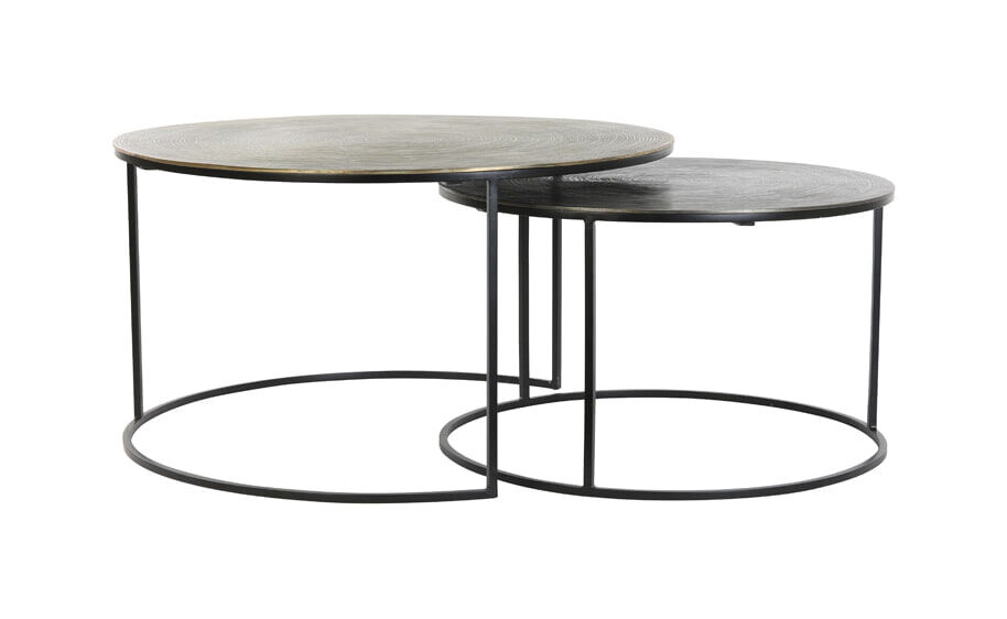 Light & Living Salontafel Primo Set van 2 stuks, zwart-brons+mat zwart - Rond - 8717807607753
