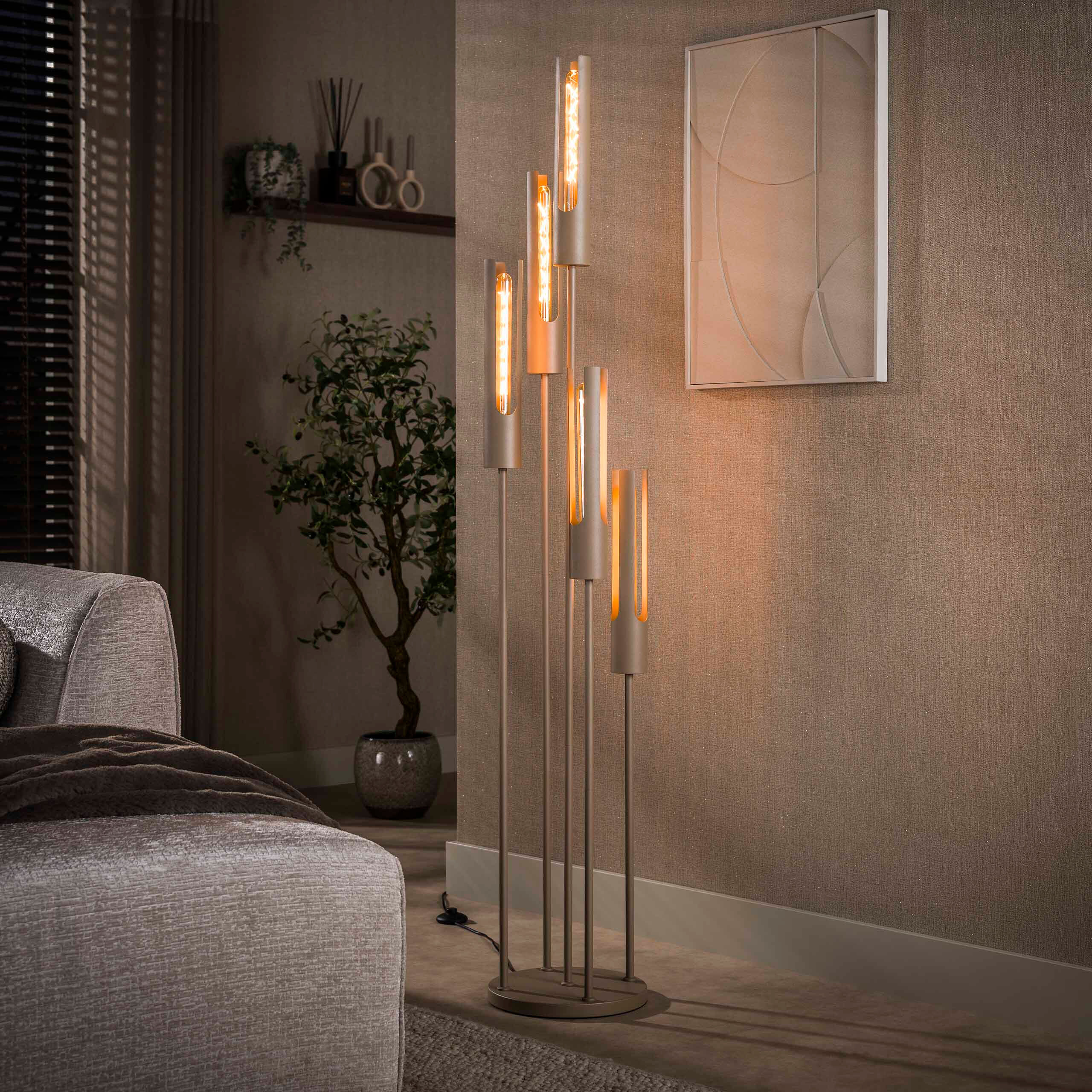 LifestyleFurn Vloerlamp Charnelle 5-lamps - Beige - 9508576659987