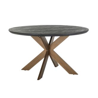 Richmond Ronde Eettafel Blackbone Brass, Eikenhout en Staal, Ø140cm - Zwart - 8720621677222