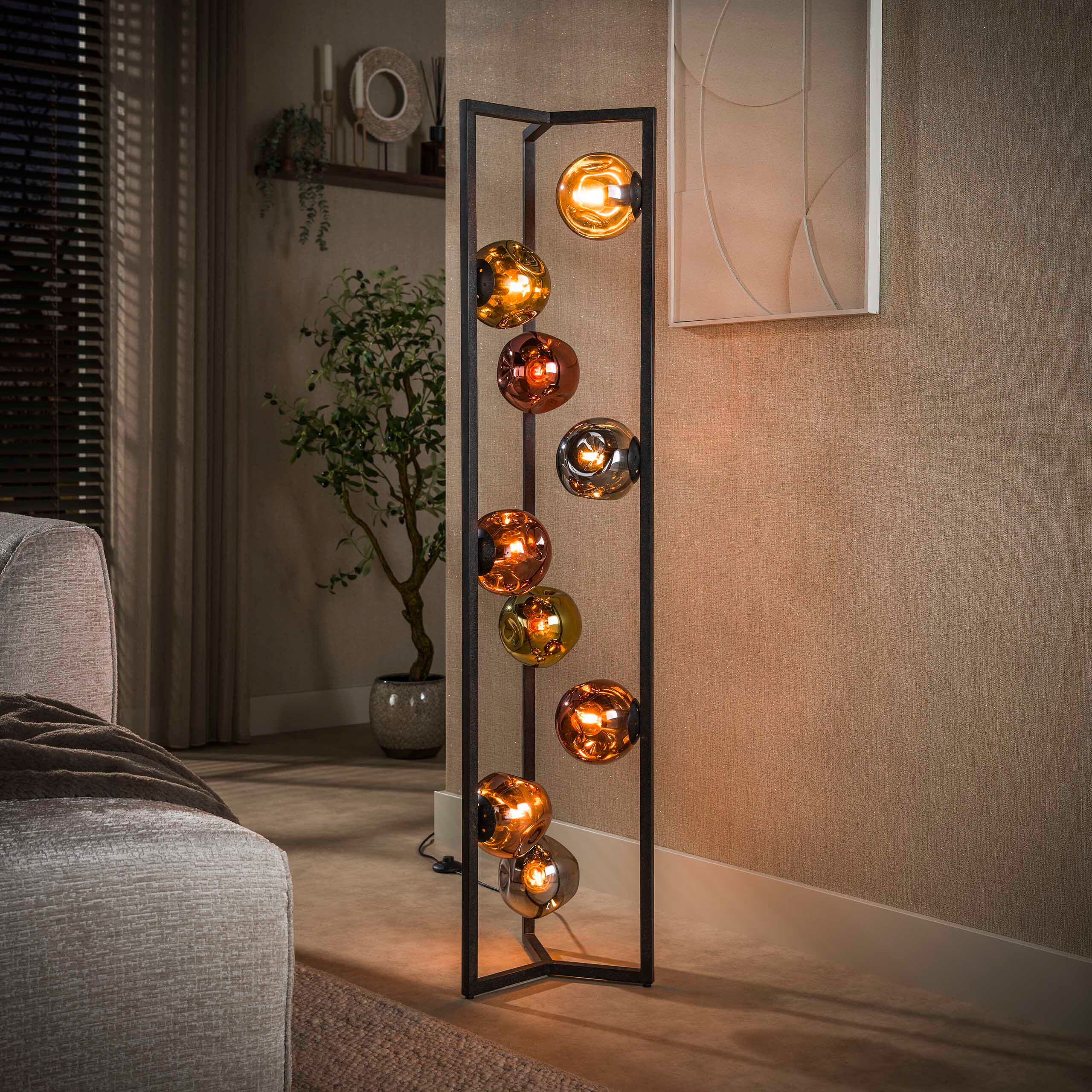 LifestyleFurn Vloerlamp Yair Glas, 9-lamps - Meerkleurig - 9501111645155