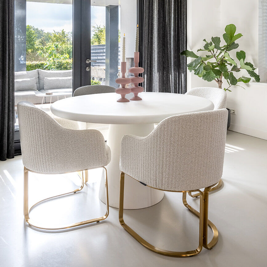 Richmond Eettafel Bloomstone 130cm - Wit - Rond - 8720621692454