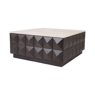 Richmond Salontafel Claremont Eiken en travertin, 90 x 90cm - Bruin - Vierkant - 8721009408049