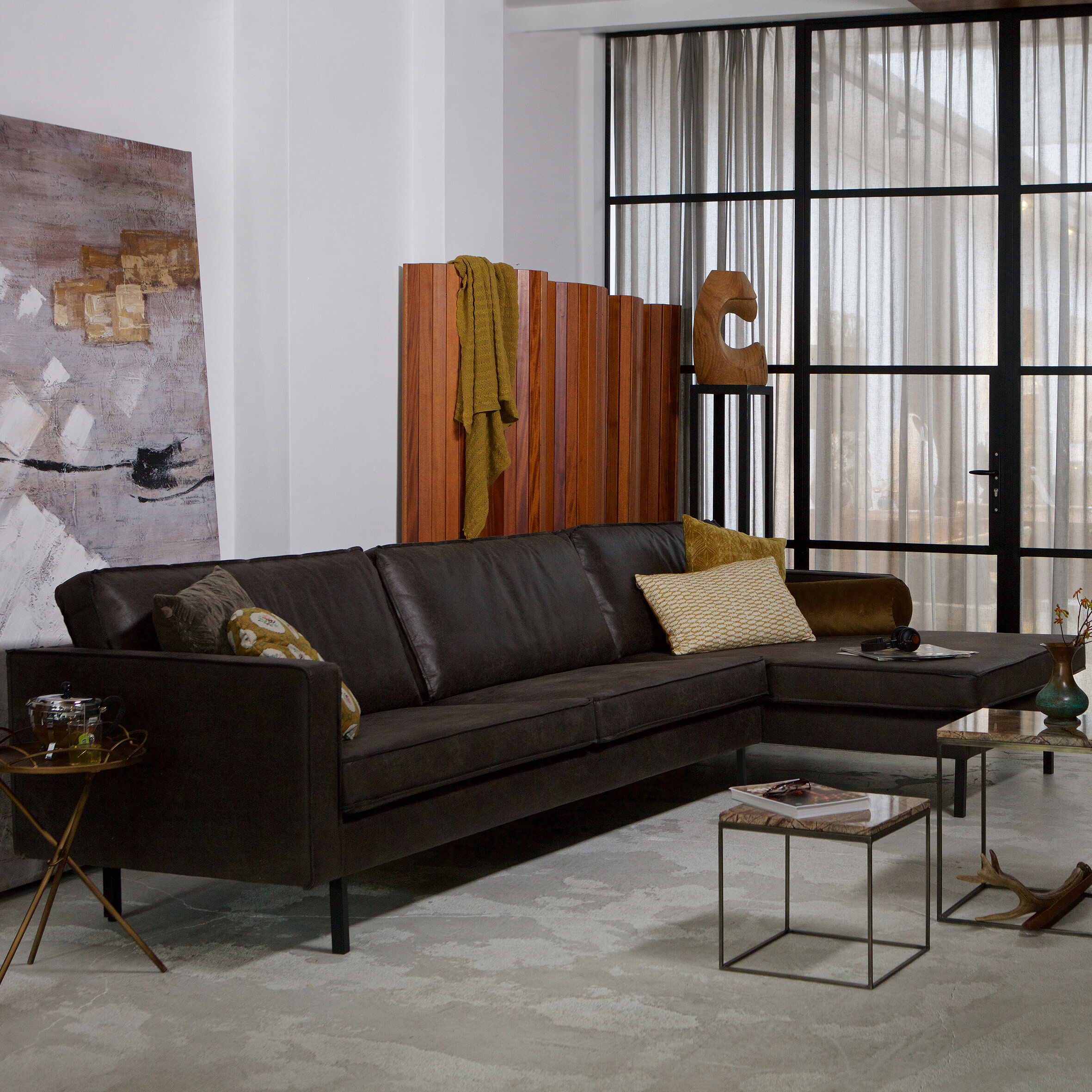 WOOOD Loungebank Rodeo Rechts, Eco Leder - Antraciet - BePureHome - 8714713082933