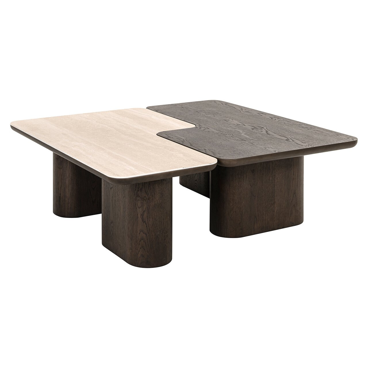 Richmond Salontafel Nando Travertinlook en eiken, Set van 2 stuks - Bruin - Vierkant - 8721009412701