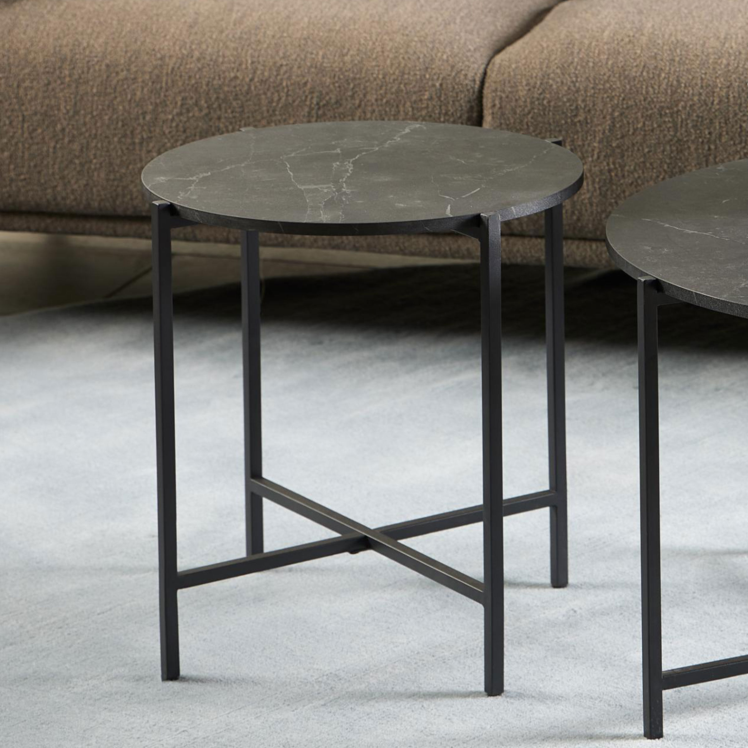 Bendt Ronde Bijzettafel Natally Marmerlook, 40cm - Zwart - 5713941296245