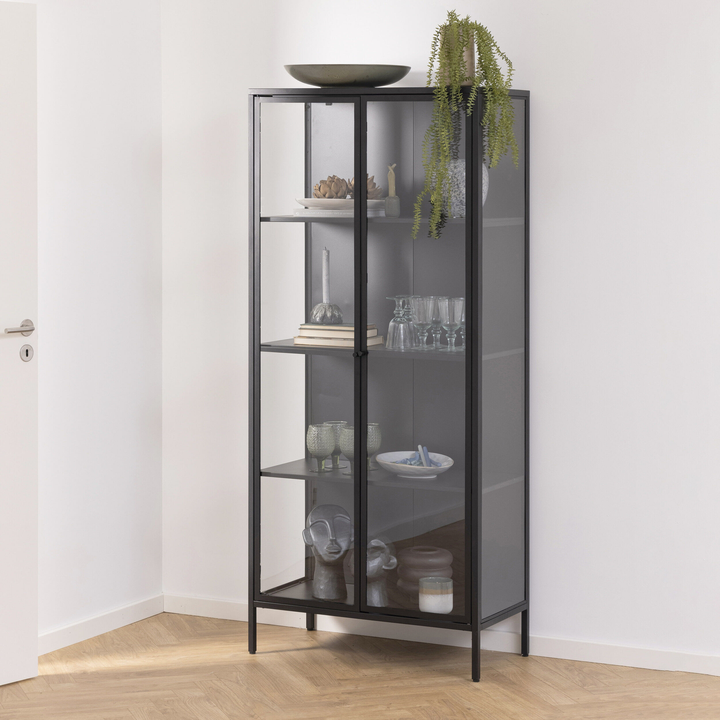 Bendt Vitrinekast Lua zwart metaal, 80 x 160cm - 5713941202291