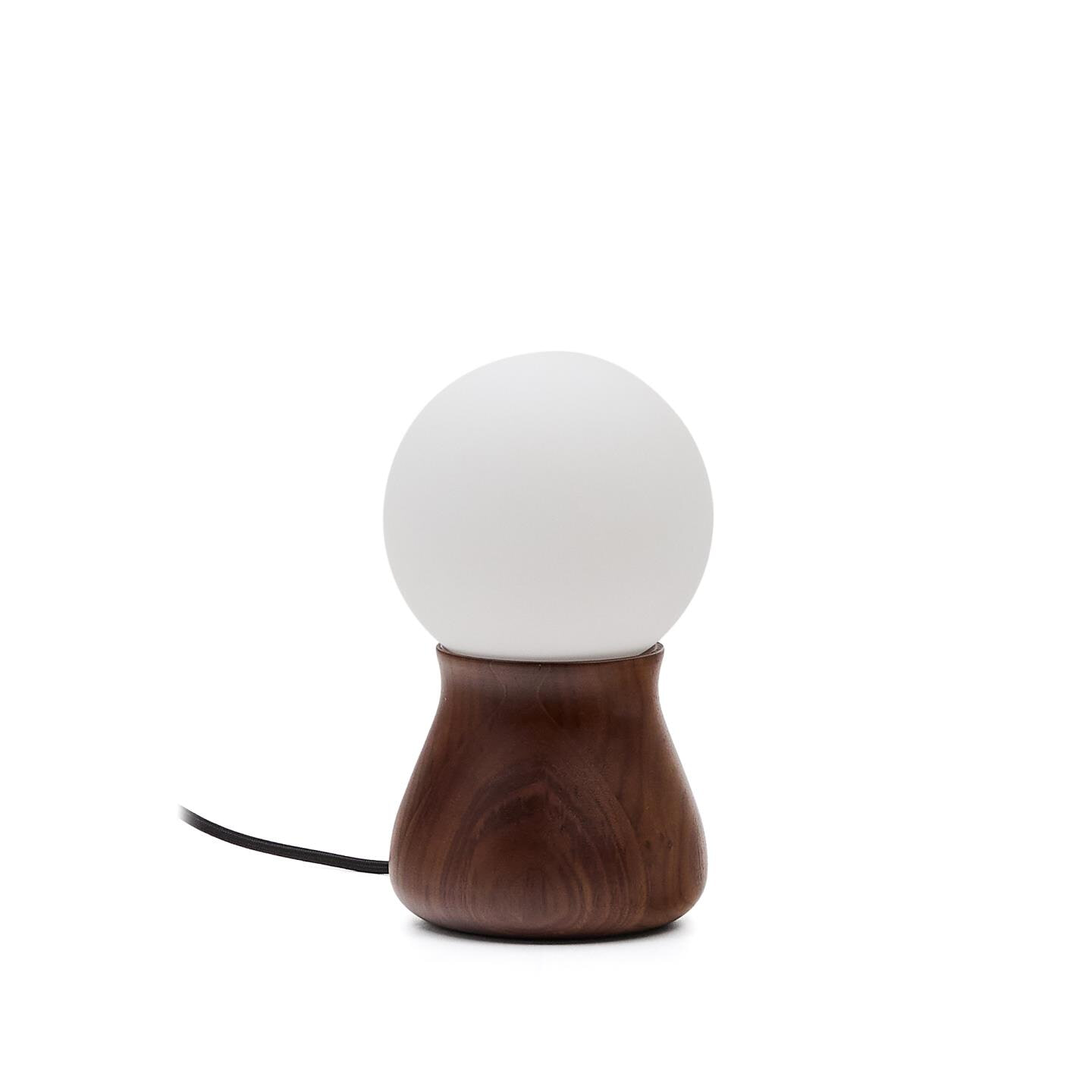 Kave Home Tafellamp Okeni Notenhout en glas, 26cm - Bruin - 8433840921655